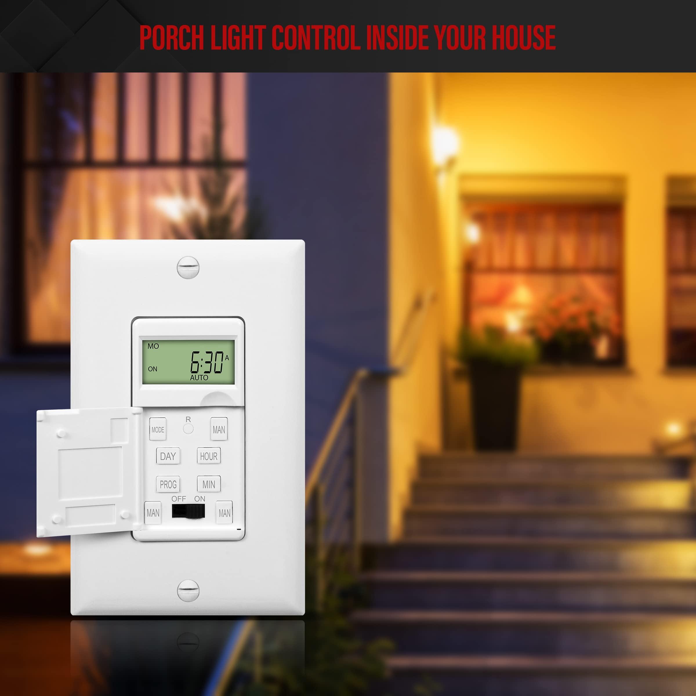 ENERLITES ENERLITES Programmable Digital Timer Switch for Lights, Fans, Motors, 7-Day 18 ON/OFF Timer Settings, Single Pole, Neutral Wire Required, UL Listed, HET01-C, White, 2 Pack