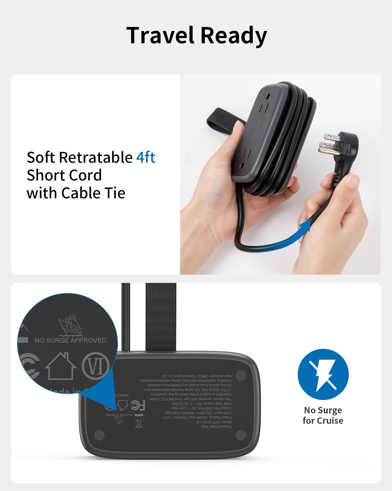 NTONPOWER NTONPOWER Travel Power Strip Bundle, 3 Outlets 3 USB Portable Power Strip with 15 inch Short Cord and 4 Outlets 3 USB with with 4ft Short Cordfor Office, Home, Hotels, Dorm Room, Nightstand