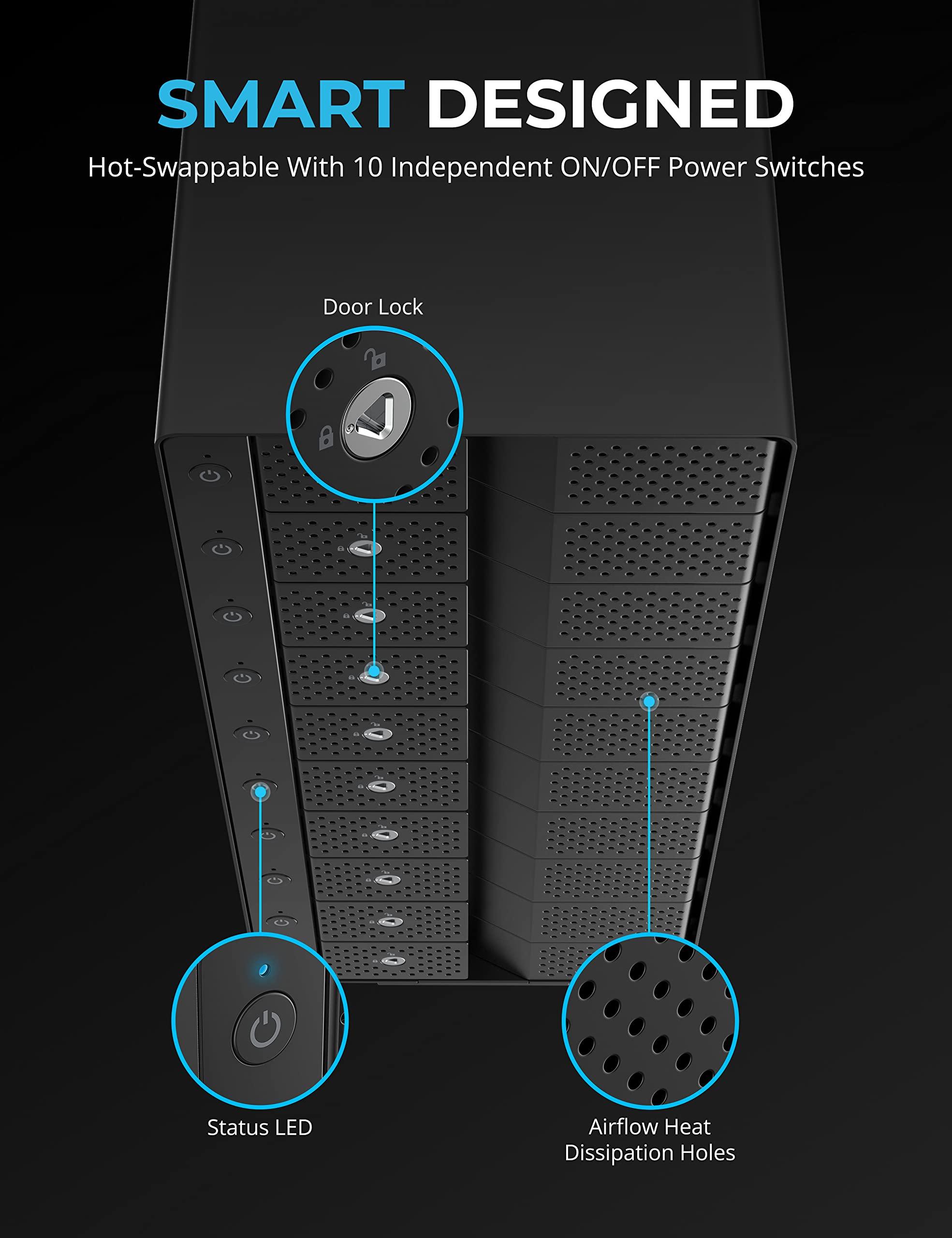 SABRENT SABRENT 10-Bay USB 3.2 Gen 2 SATA Docking Station for 3.5 HDD/SSD, 10 Gbps USB-C DAS, Tray-Less Hot-Swap, Aluminum Enclosure, Dual Cooling Fans, Individual Power Switches, No RAID (DS-UCTB)