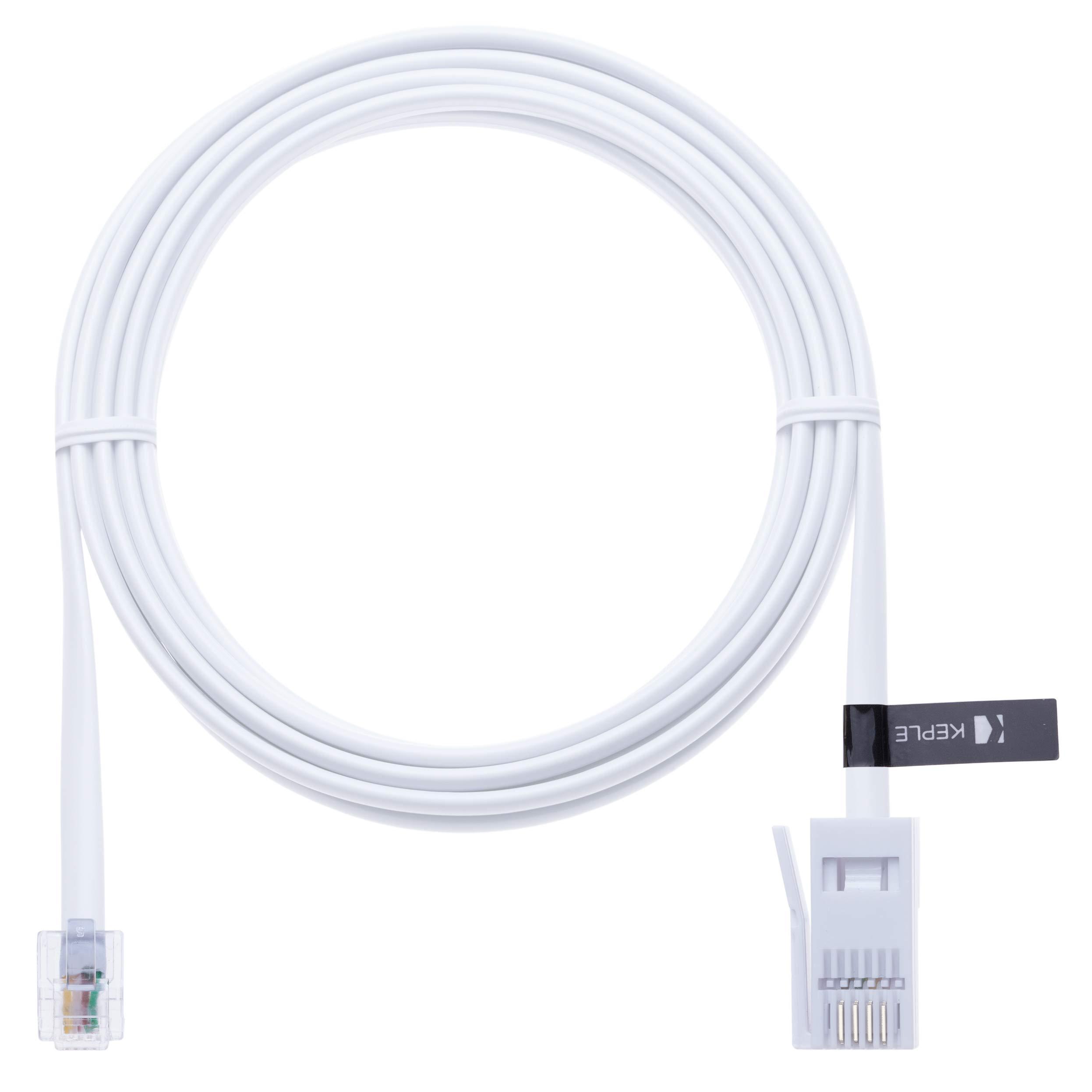 Keple BT Phone Line Plug to RJ11 Crossover Telephone Cable Extension | Lead Cord for Modem FAX Sky Box Virgin Hub | British UK BT Socket 4 Wire | White 9.8ft