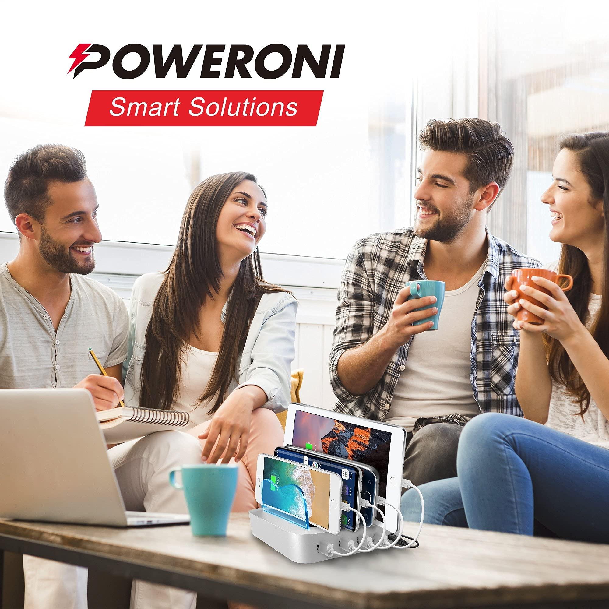 Poweroni Poweroni 4 Port USB Charging Station - Fast Charging Dock for Multiple Devices Apple - Multi Device Charger Station - Compatible with Apple iPad, iPhone, Android, and Tablet - Charging Rack