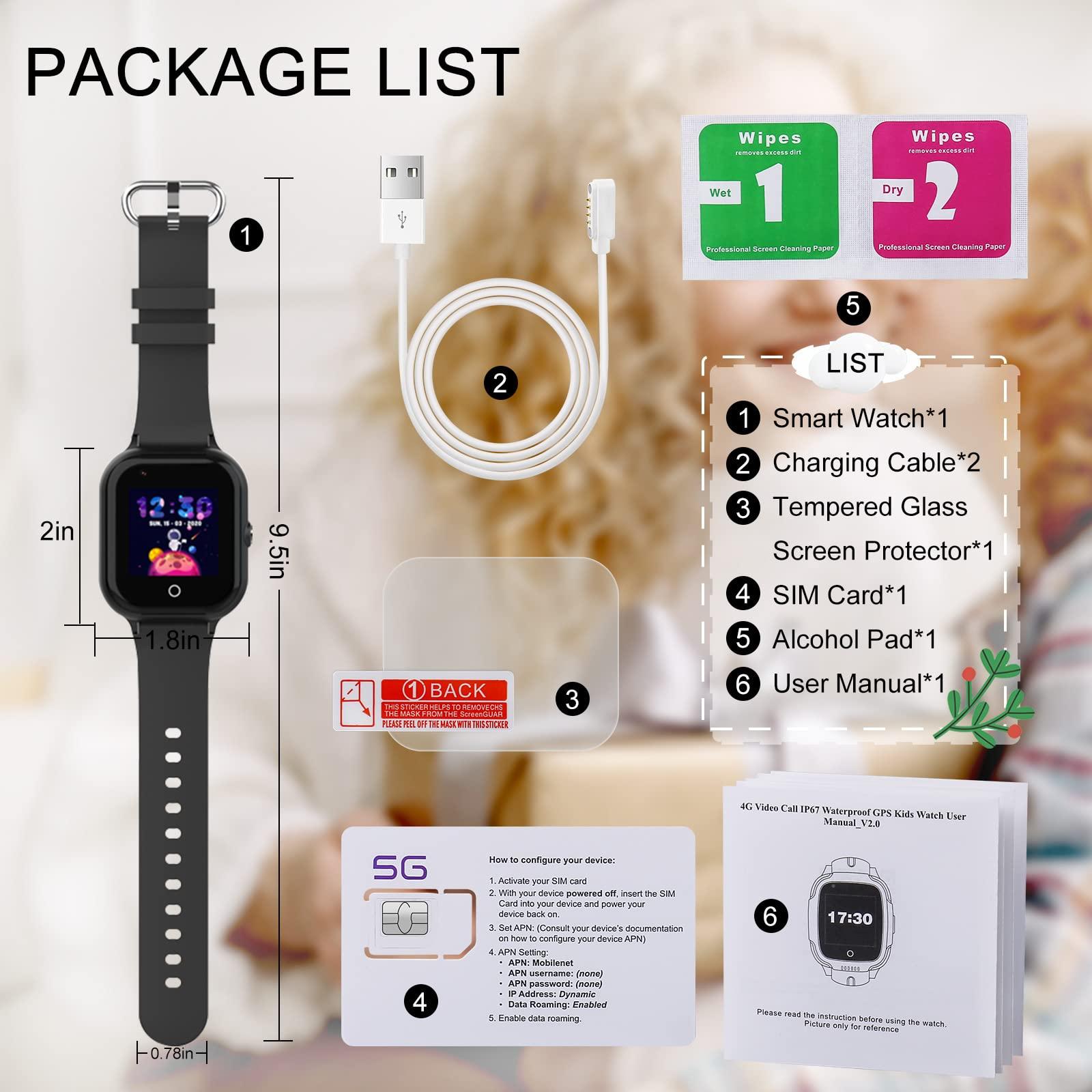 wonlex wonlex Kids Smart Watch with GPS Tracker and Calling, 4G Smartwatches Girls Boys with SIM Card SOS Camera Voice Video Call School Mode for Kids Children Aged 4-12 Birthday Gifts (Black)