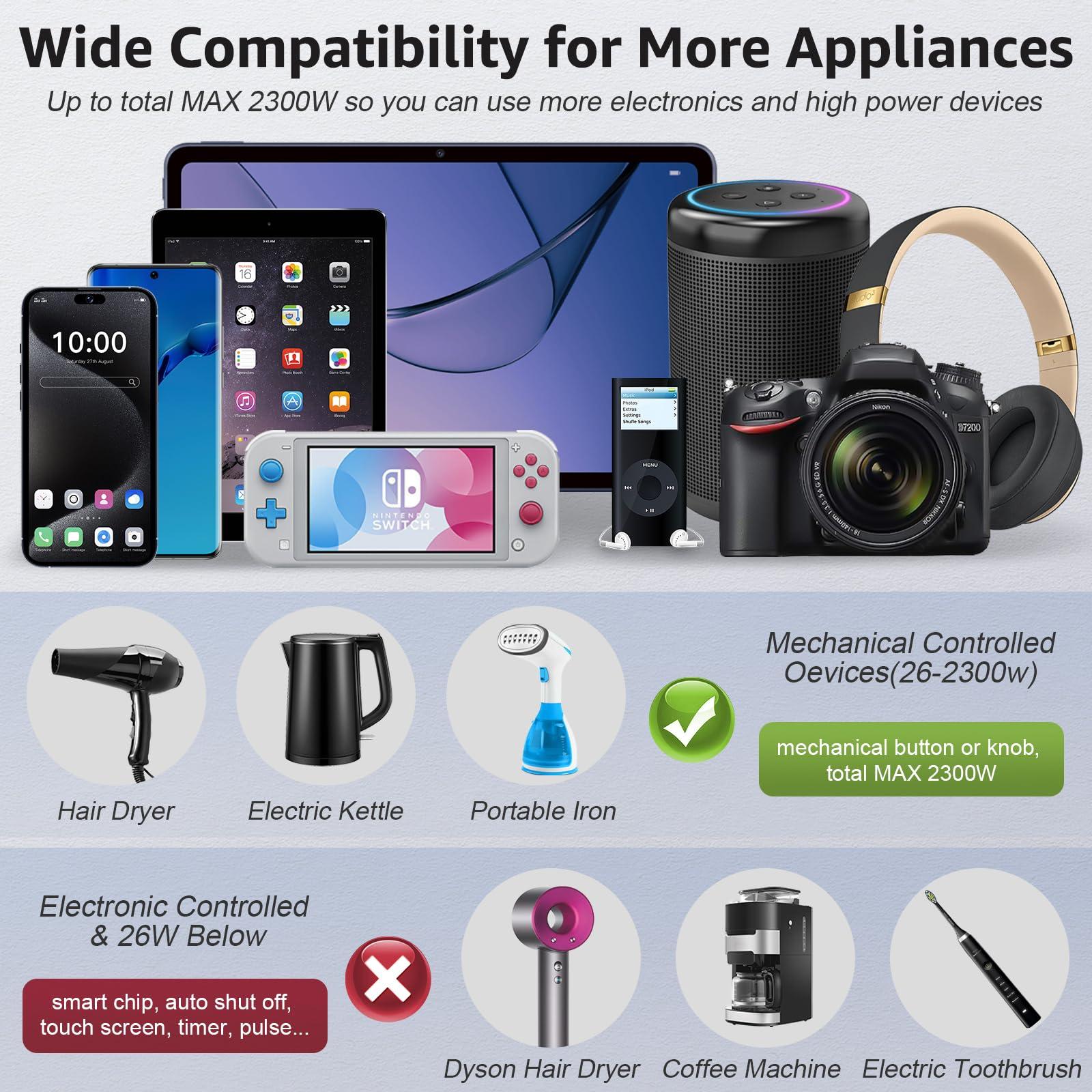 AceChef Voltage Converter 2300W International Power Converter Step Down 220V/240V to 110V/120V Travel Adapter w/ 3 USB + 1 Type C+ 3 AC Outlets + 7 Worldwide Plug Adapter for EU/US/AU/IT/UK/India/South Africa