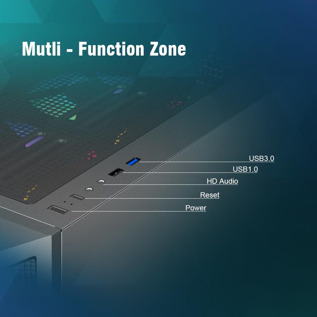RUIX RUIX CV103 ATX Mid-Tower PC Case, Pre-Installed 4 x 120mm RGB Fans, RGB Color Lighting, Tempered Glass, USB 3.0, Gaming Computer Case, High-Airflow - Black
