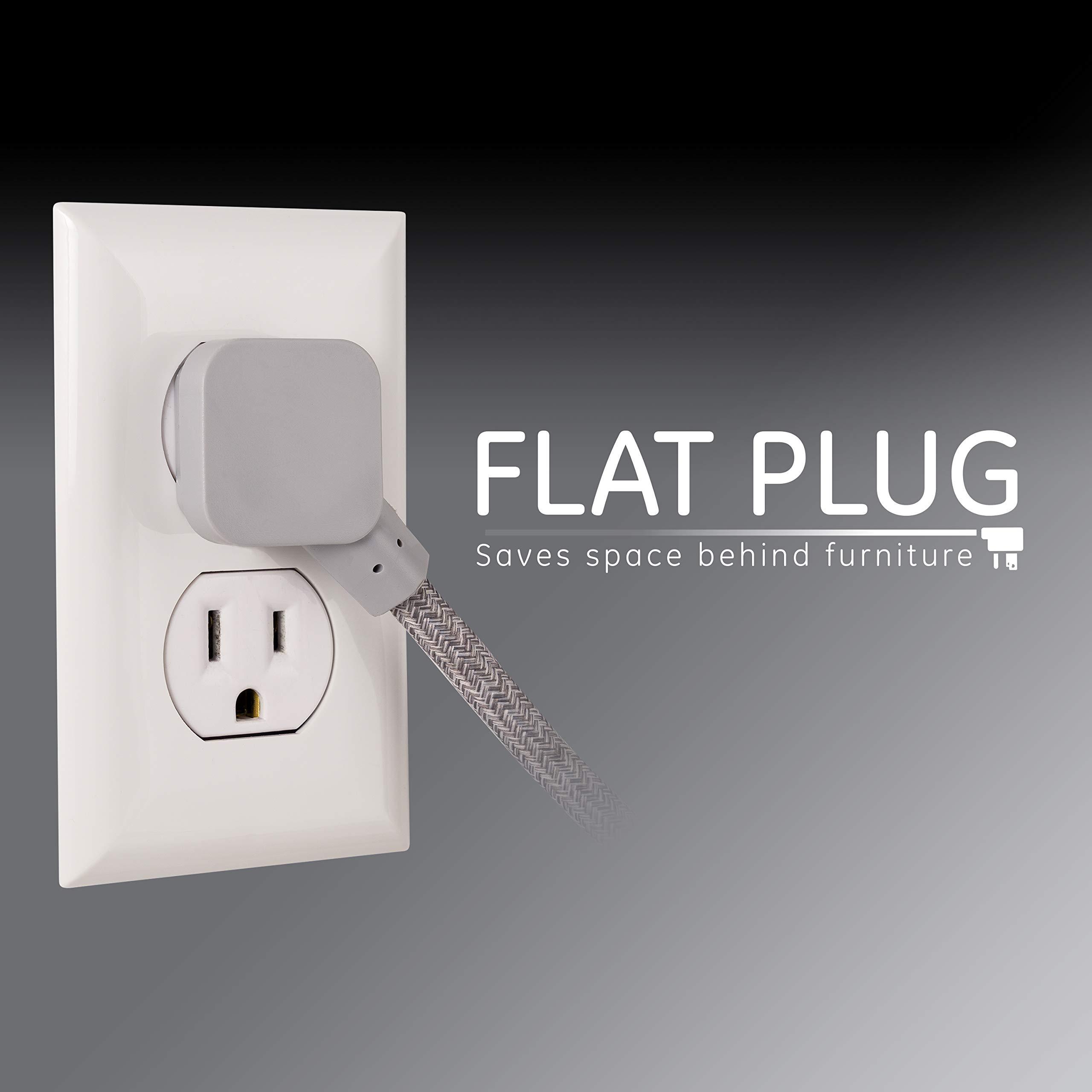 GE home electrical GE 3-Outlet Power Strip Surge Protector 15 Ft Braided Long Cord Extension Cord Surge Protector Power Strip Flat Plug Extension Cord 250 Joules UL Listed Gray 45915