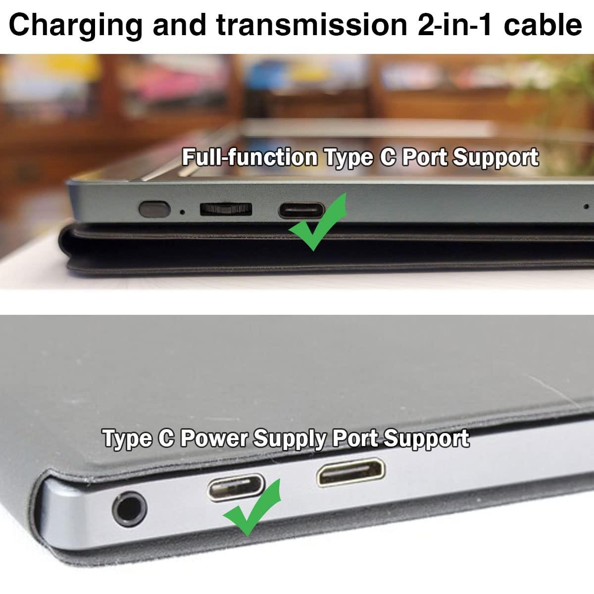 DRSEOO 100W USB 3.2 Gen 2X2 Display Monitor Link Data Transfer Video Cable for Lepow Z1 15.6 In, InnoView, ASUS ZenScreen, KYY, Cocopar, Arzopa, AOC, ViewSonic Portable Monitor HDR Outputt Charger Power Cord