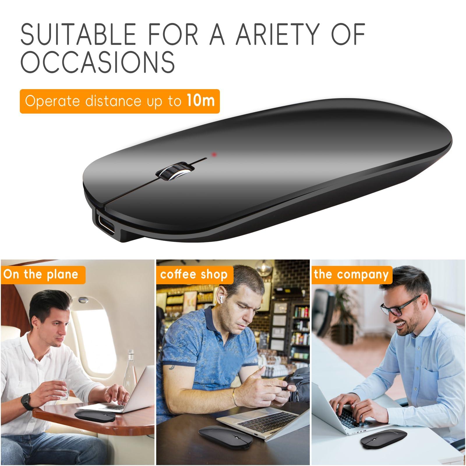 KANG RUI KANG RUI Bluetooth Mouse Slim Mini Portable Flat Travel Wireless Mouse Rechargeable t Ultra Thin Mice Quie Compatible with Laptop PC Notebook Tablet (Black)