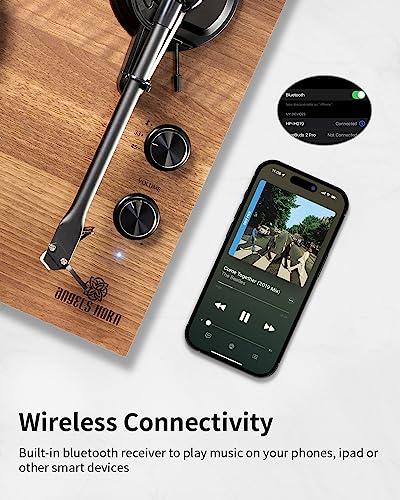 ANGELS HORN ANGELS HORN Vinyl Record Player, Hi-Fi System Bluetooth Turntable Players with Stereo Bookshelf Speakers, Built-in Phono Preamp, Belt Drive 2-Speed, Adjustable Counterweight, AT-3600L