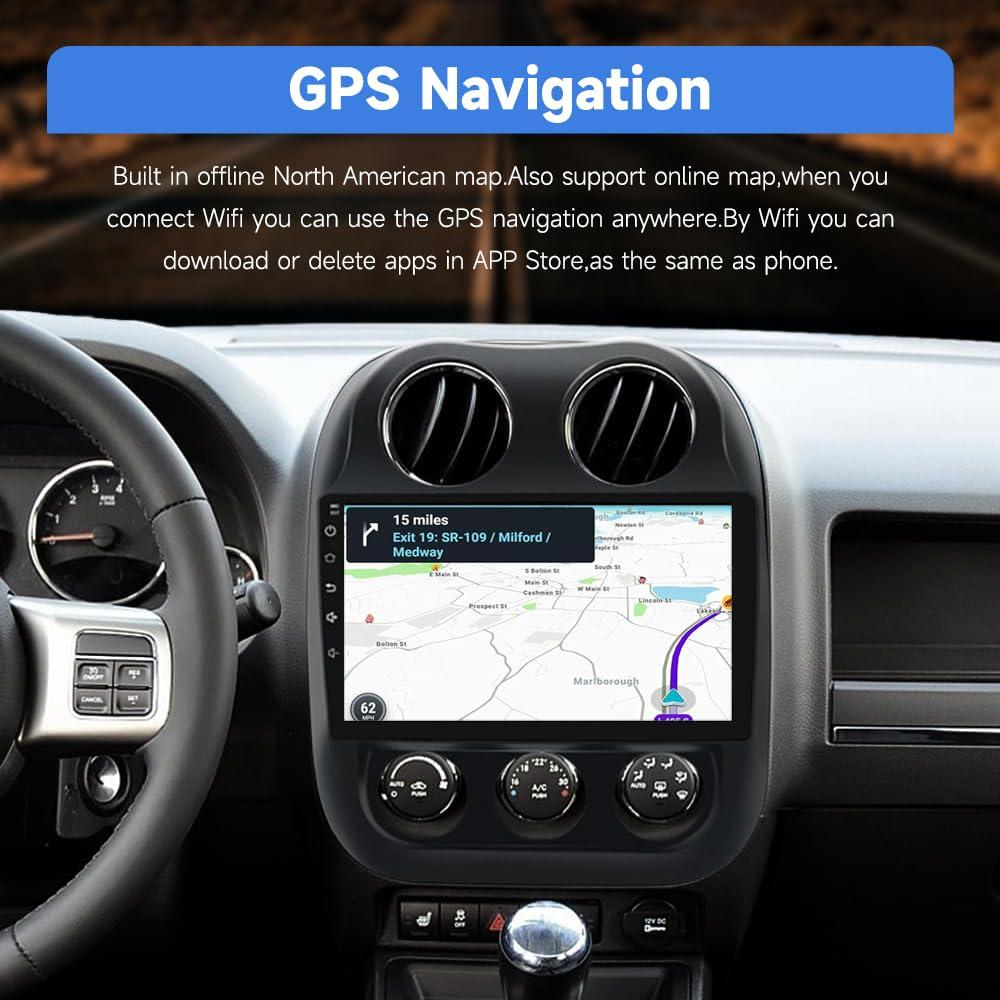ZBARK Android 13 Touch Screen Car Radio Stereo for Jeep Compass Patriot from 2010 to 2016 Wireless CarPlay Android Auto Bluetooth with GPS Navigation