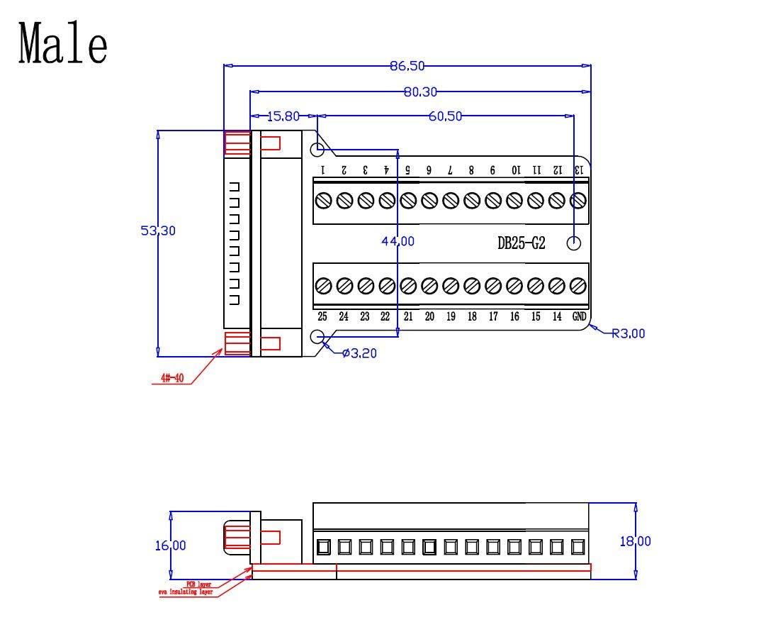 Twinkle Bay Twinklebay DB25 Breakout Connector D-sub Breakout 25 Pin Connector Male with Nut (Pack of 2)