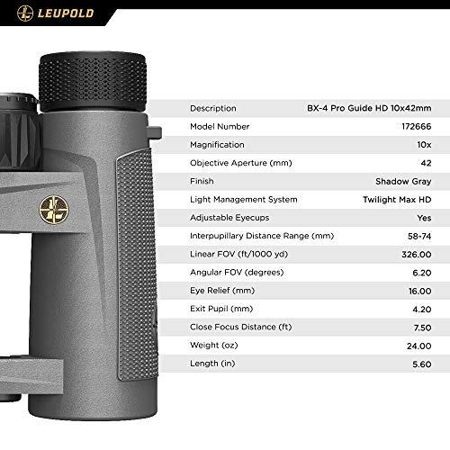 Leupold Leupold BX-4 Pro Guide HD Binoculars, 10x42mm, Shadow Gray (172666)