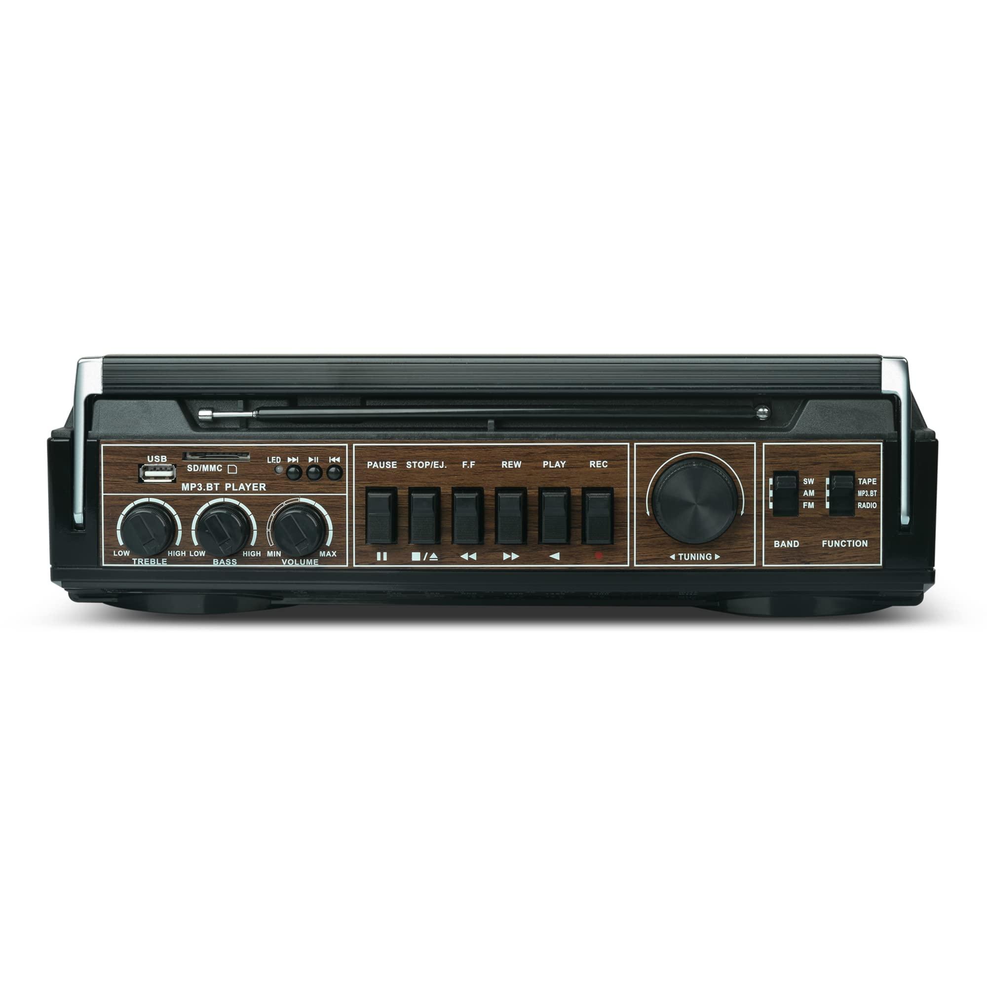 Audiobox AudioBox RXC-25BT Retrobox 2 Way Speaker System Boombox w/Bluetooth Connectivity, AM/FM/SW, USB and SD Card Connection, & Cassette Player, Black