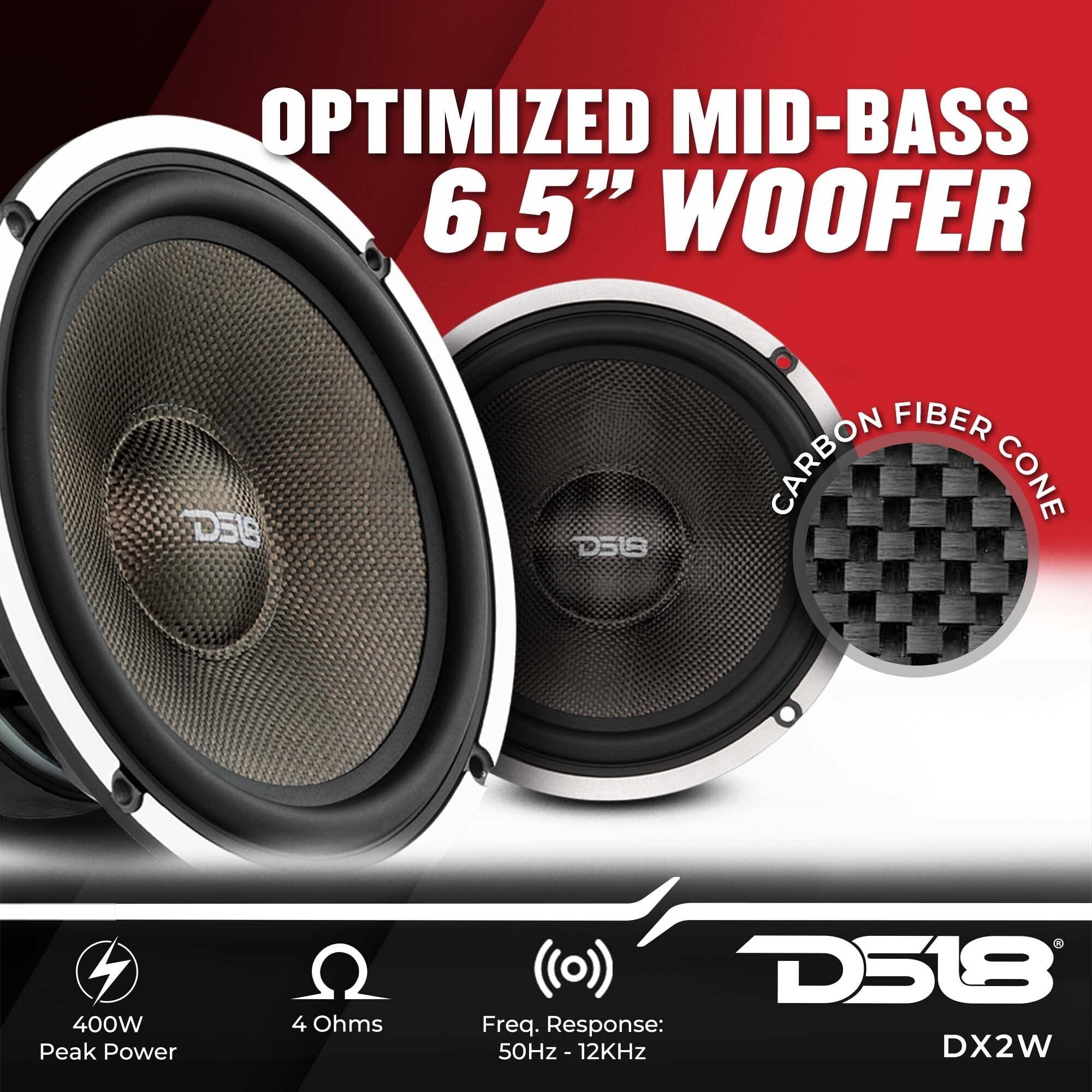 DS18 DS18 DX2 Deluxe 6.5 2-Way Premium Car Audio Component Speaker System - 460 Watts, 4 Ohm - Set with Woofer, Tweeter, and Crossover (6 Piece Set)