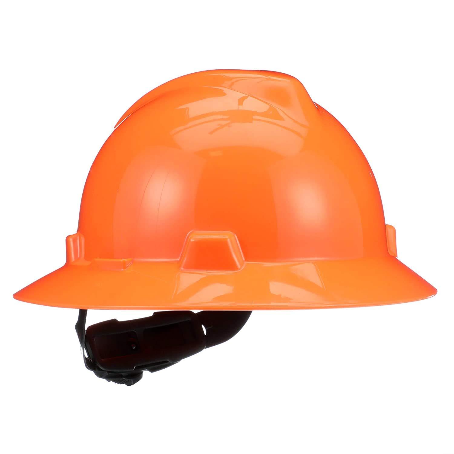 MSA MSA 10021292 V-Gard Full-Brim Hard Hat With Fas-Trac III Ratchet Suspension | Polyethylene Shell, Superior Impact Protection, Self Adjusting Crown Straps - Standard Size in Hi-Viz Orange