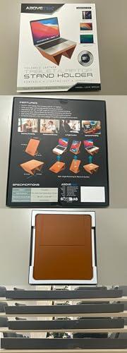 AboveTEK AboveTEK Portable Tablet Stand, 2-in-1 Foldable iPad Stand & Laptop Holder for Desk, Adjustable Travel Stand for 14"~17" MacBook Air/Pro/Tablets/Kindle, Ultra-Sleek PU Leather Computer Riser