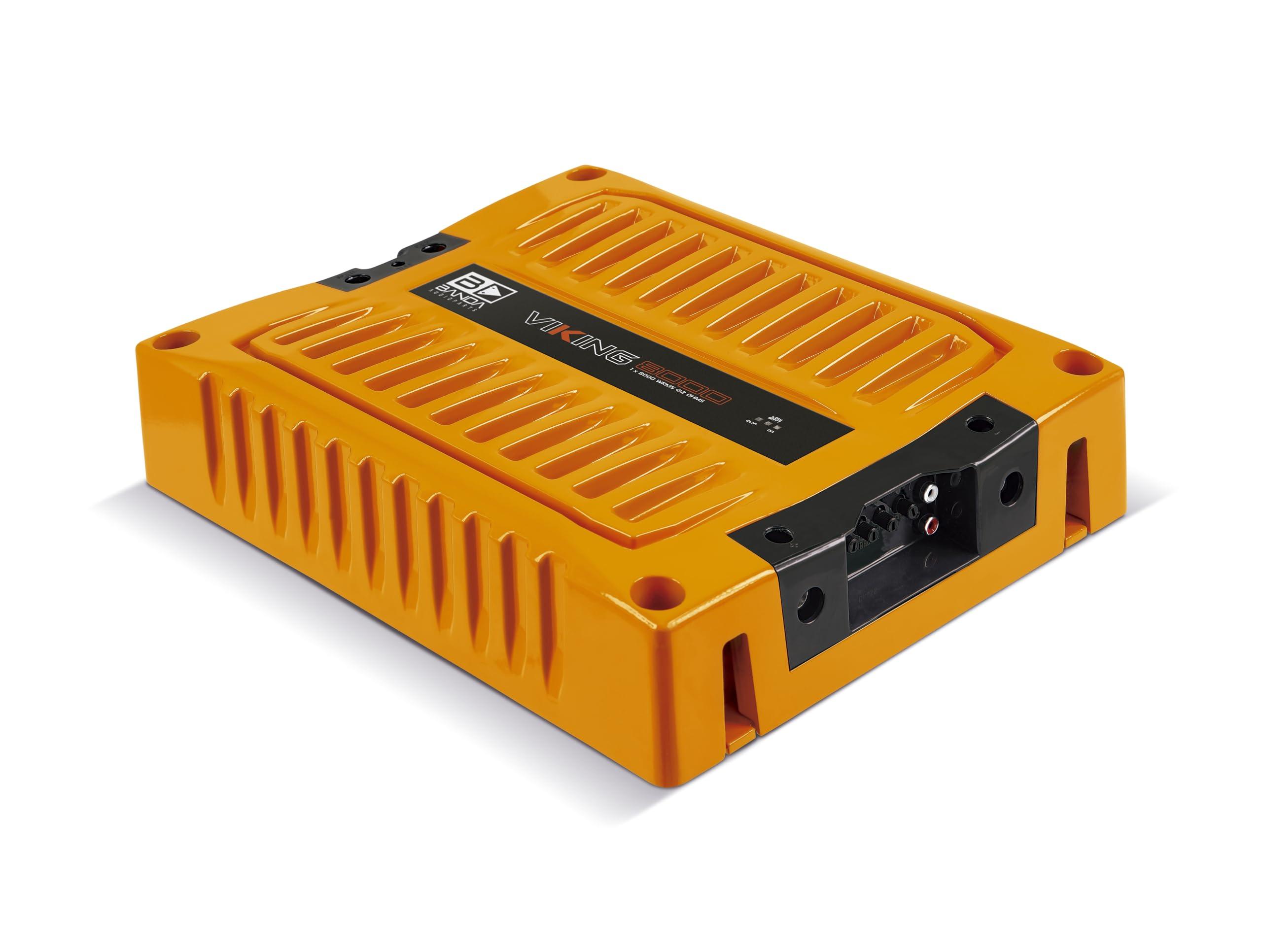 Banda Audioparts Banda VIK8000.2ORANGE Car Amplifier Audio Speaker 2-Ohms Full Range New Viking 8000 Watts Rms LED Indicator Sound Specialization Aluminum Chassis - Orange