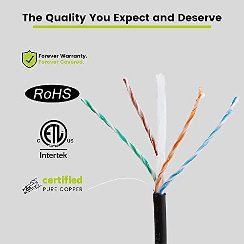 TRUE CABLE trueCABLE Cat6 Direct Burial, Gel Filled, 500ft, Black, Waterproof, CMX, 23AWG Solid Bare Copper, 550MHz, PoE++ (4PPoE), ETL Listed, Unshielded UTP, Bulk Ethernet Cable