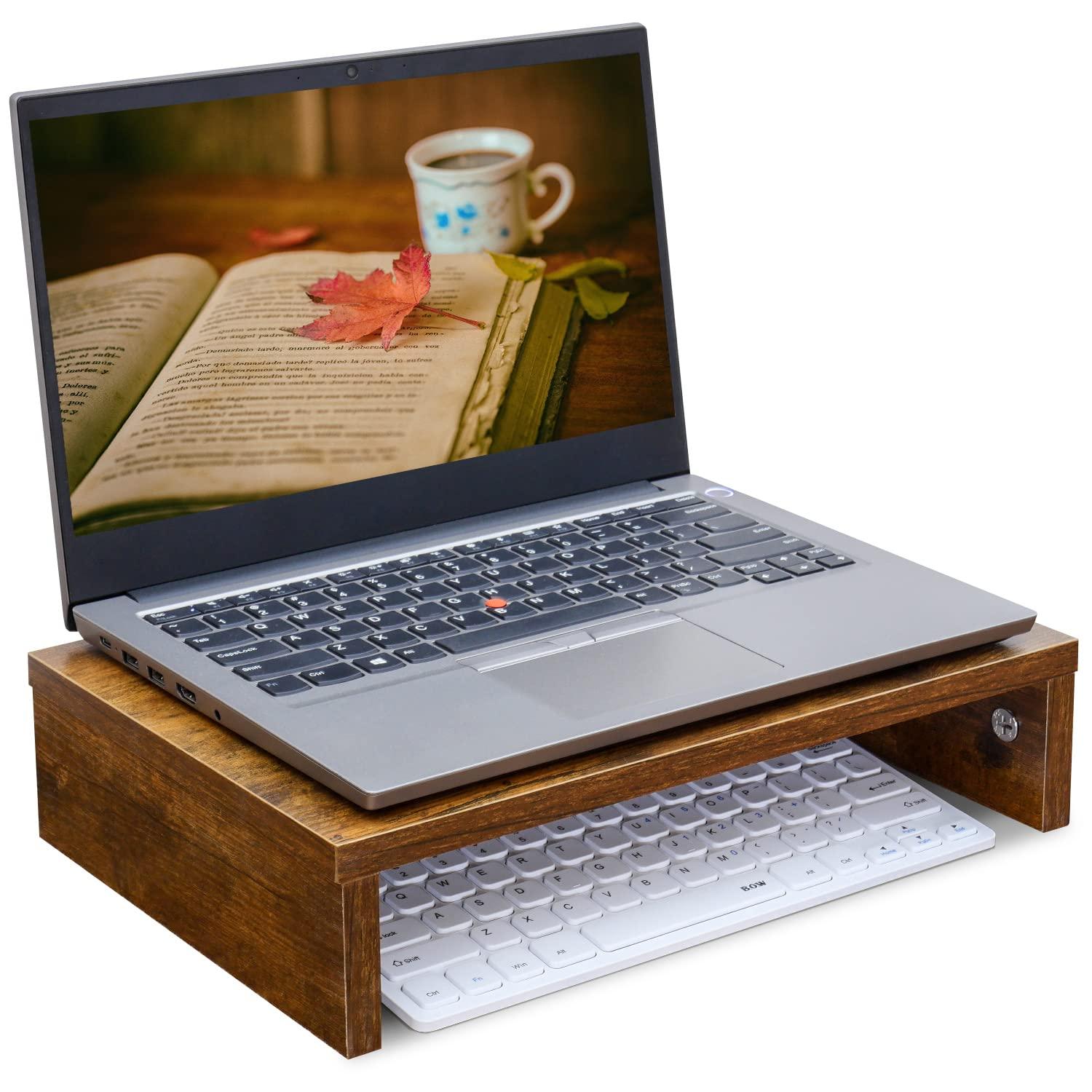 TEAMIX TEAMIX 14.2 inch Monitor Stand Riser, Rustic Brown Wood Monitor Riser with Storage for Desk Small Monitor Stand TV/Screen/PC/Laptop Riser Computer Stand Desktop Shelf (Brown-14.2 inch)