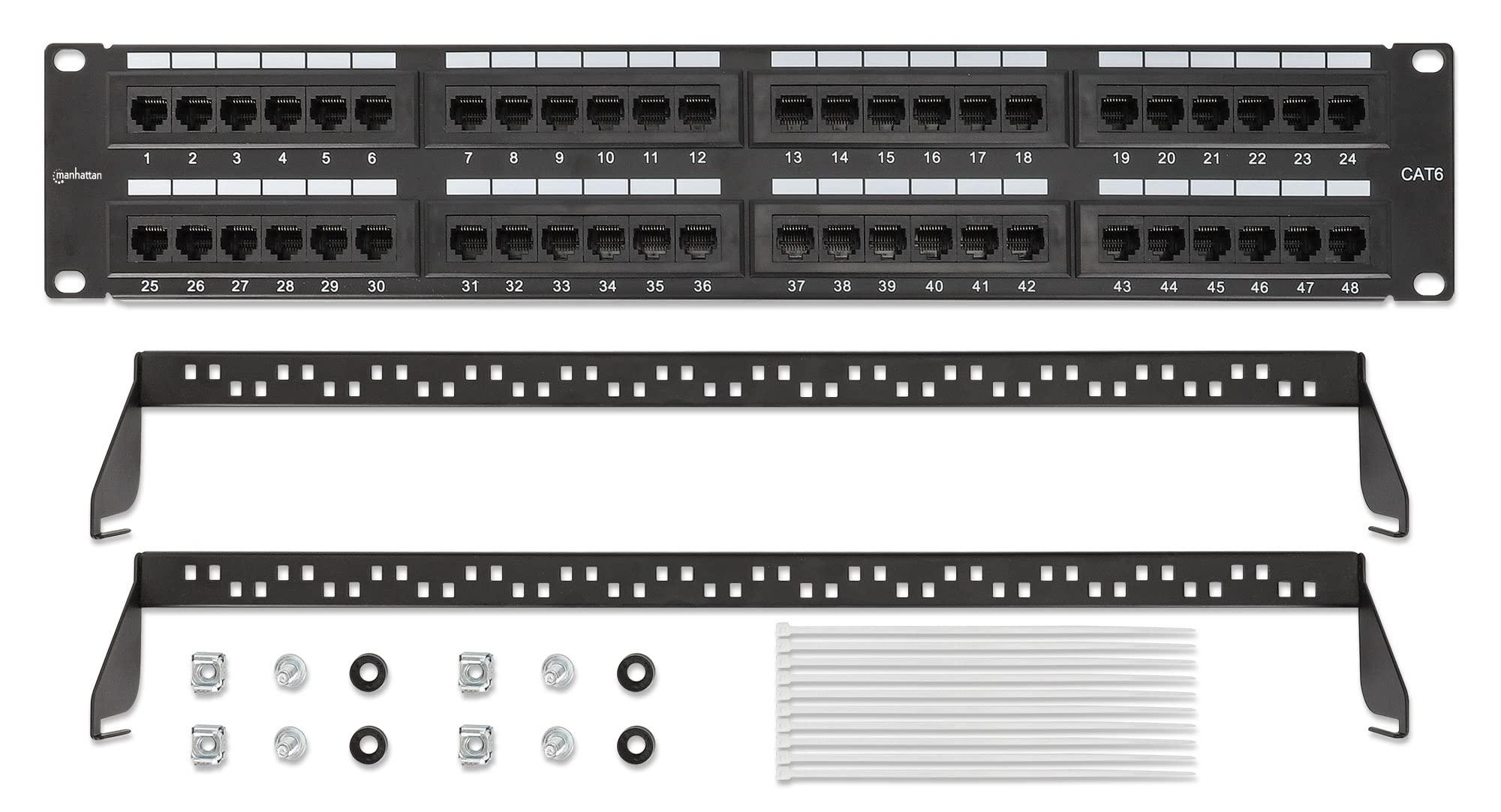 MANHATTAN MANHATTAN 48-Port Network Patch Panel Cat-6 2U UL Listed - Rackmount Wall Mount Cable Management Bar Rack Mount Hardware - Installer Grade 3 Gold Plated Contacts - Lifetime Mfg Warranty 720816