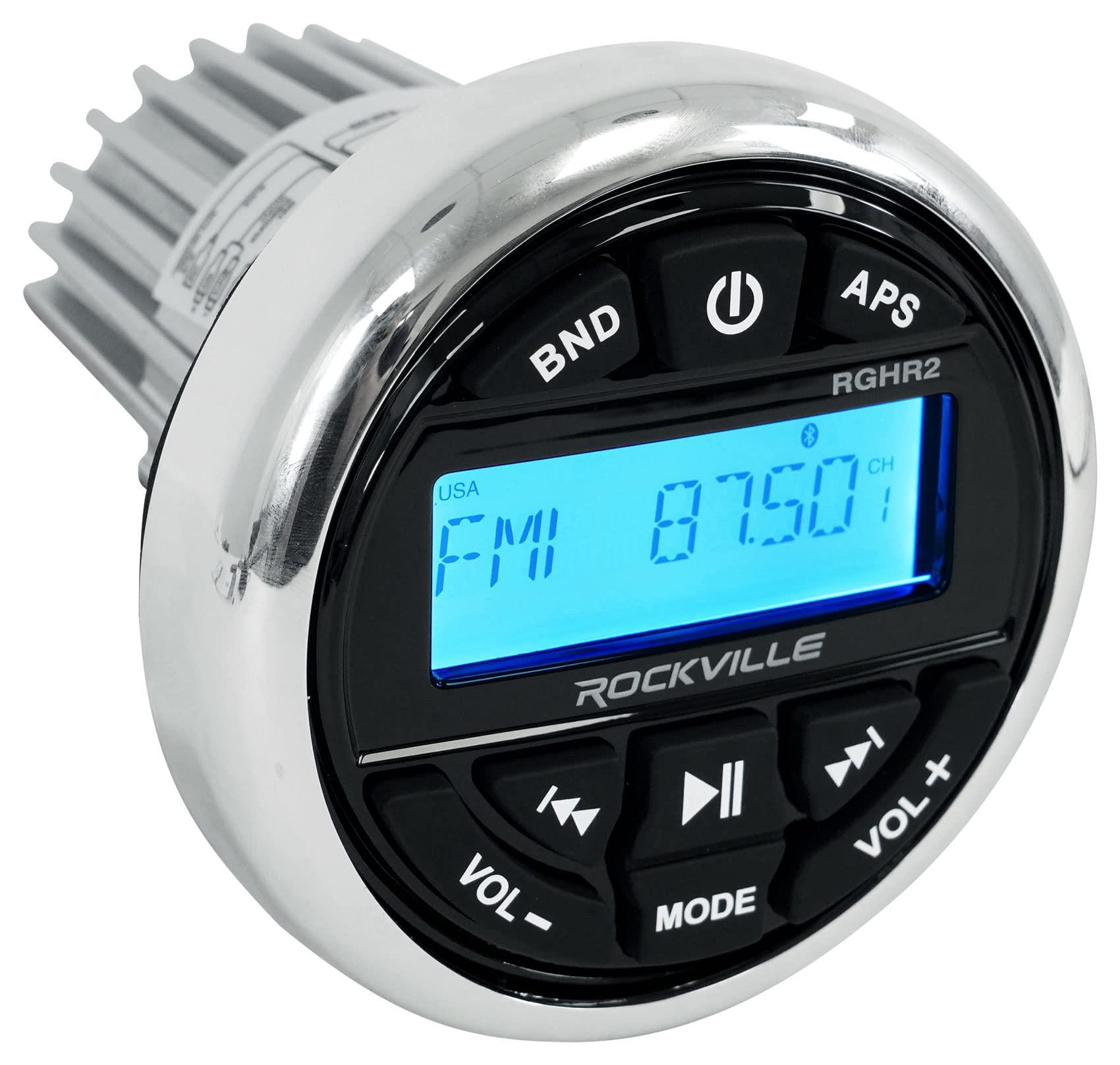 Rockville (1) Rockville RGHR2 Marine Gauge Hole Receiver w Bluetooth USB, Radio + Wired Remote Bundle with (4) Rockville MS40B Black 4\" 200 Watt Marine Boat Speakers Compact and Powerful (5 Items)