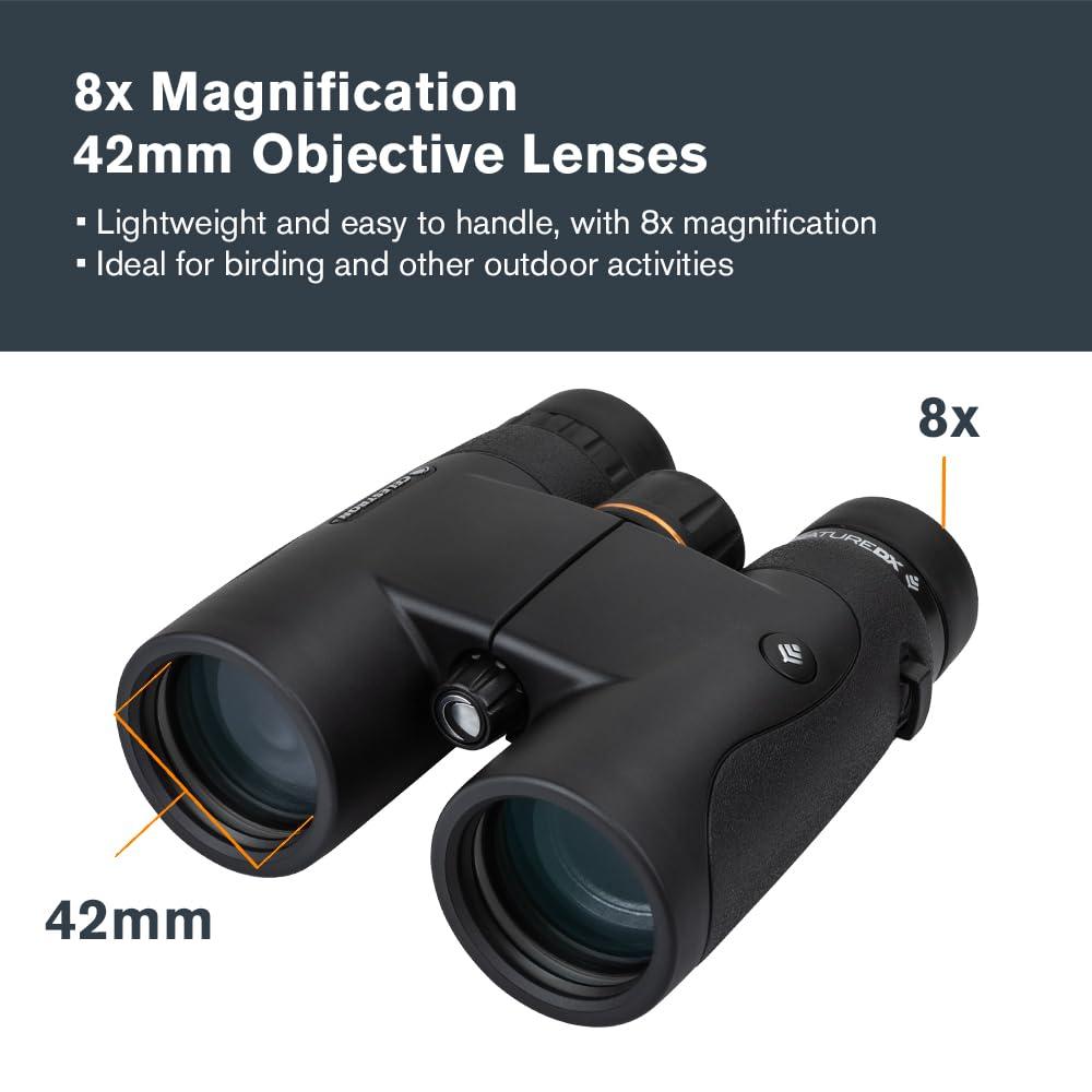 Celestron Celestron - Nature DX 8x42 Binoculars Ideal for Birding and Outdoors 42mm Objective Lenses Wide 7.4 Field of View BaK-4 Prisms Fully Multi-Coated Waterproof and Fogproof