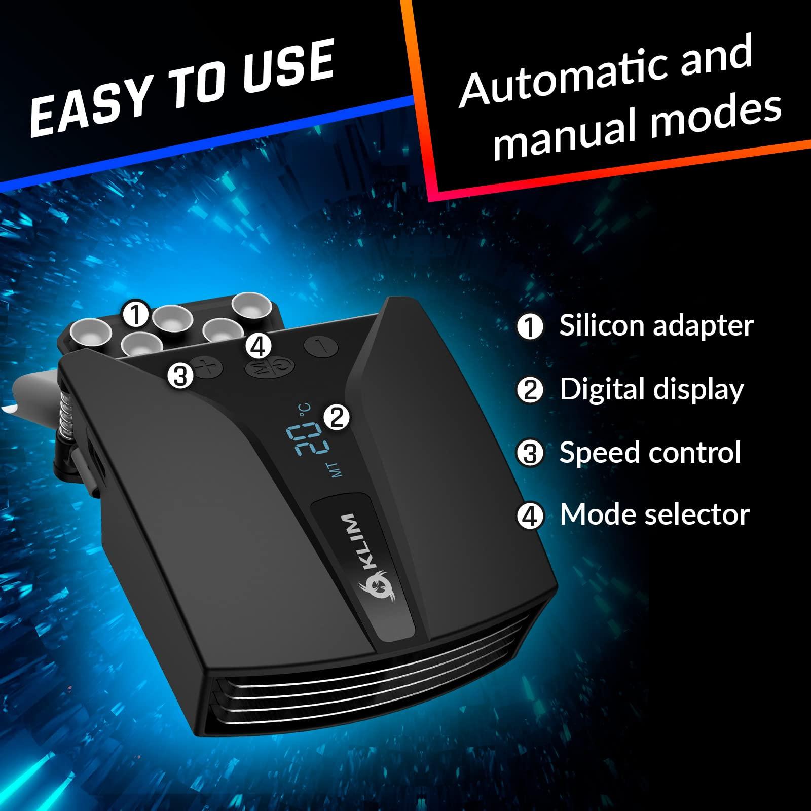 KLIM KLIM Tempest Laptop Cooler with Vacuum Fan - New 2024 - Gaming Laptop Fan with Display - Temperature Detection + Automatic/Manual Mode - 4000 RPM - Portable - Compatible with Laptop Cooling Pads