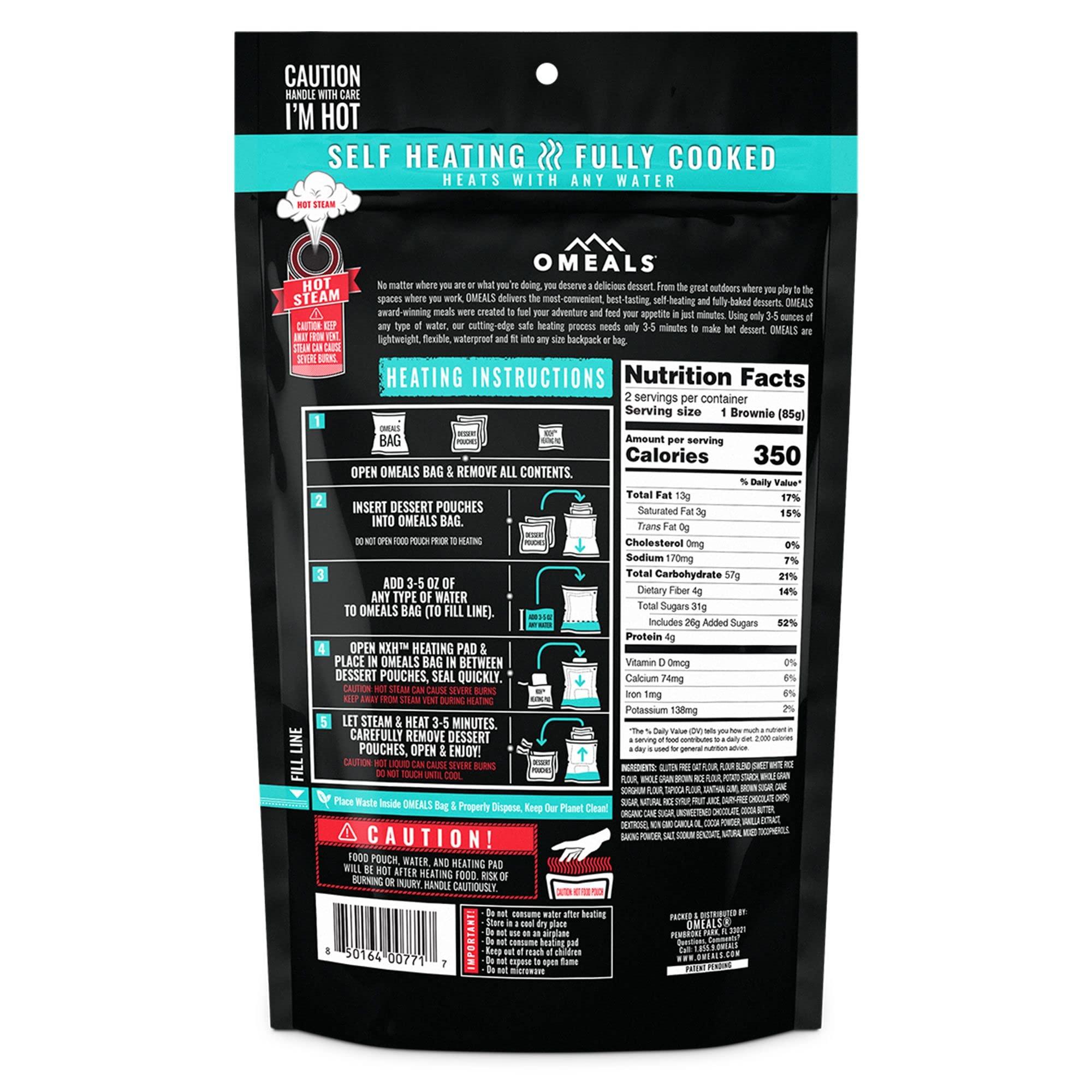 OMEALS OMEALS Molten Brownies Dessert Snack MRE Sustainable Premium Outdoor Food Extended Shelf Life- Gluten Free - Vegan -Fully Baked Perfect for Camping Enthusiasts, Travelers, Emergency Supplies-USA Made