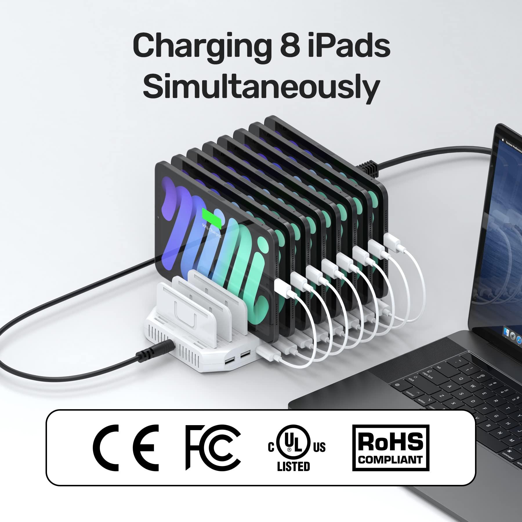 Unitek iPad Charging Station, Unitek 96W 10-Port USB Charging Dock Hub with Quick Charge 3.0, Charging Stand Compatible Multiple Device, Charging 8 iPads Simultaneously - [Upgraded Divider]