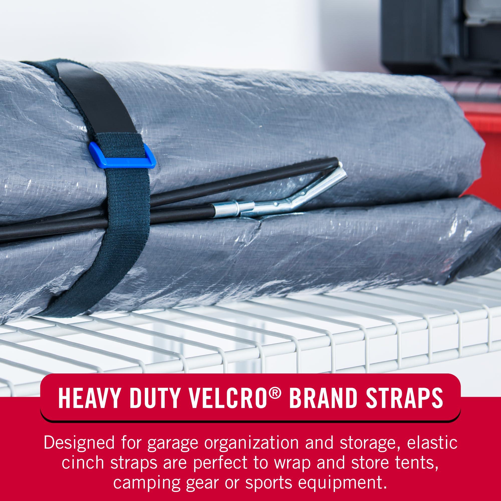 VELCRO Brand VELCRO Brand 30 Inch Elastic Straps 4 Pack | Stretchable and Adjustable For Snug Fit | Fasten Outdoor Umbrellas, Wood, Tarps, Blankets, Poles, More | Cinch with Buckle, Black 30x1"