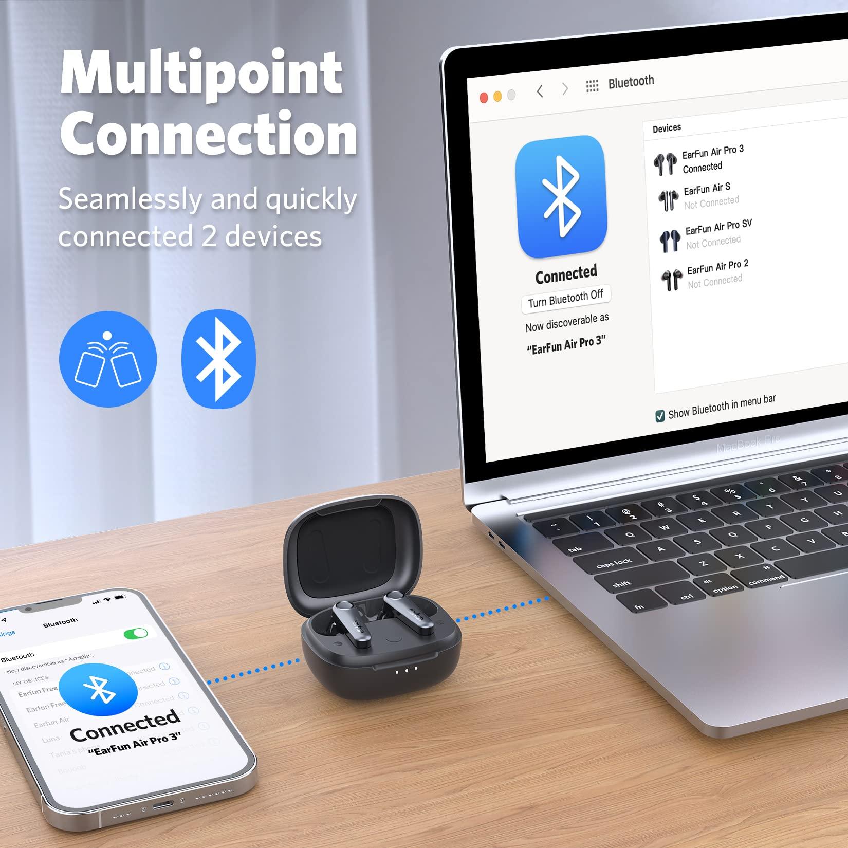 EarFun EarFun Air Pro 3 Noise Cancelling Earbuds, Qualcomm aptX Adaptive Sound, 6 Mics CVC 8.0 ENC, Bluetooth 5.3 Earbuds, Multipoint Connection, 45H Playtime, App Customize EQ, Wireless Charging