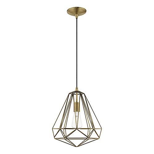 Livex Lighting Livex Lighting 41324-01 Geometric Shade - 12.25" One Light Mini Pendant, Antique Brass Finish with Antique Brass Shade