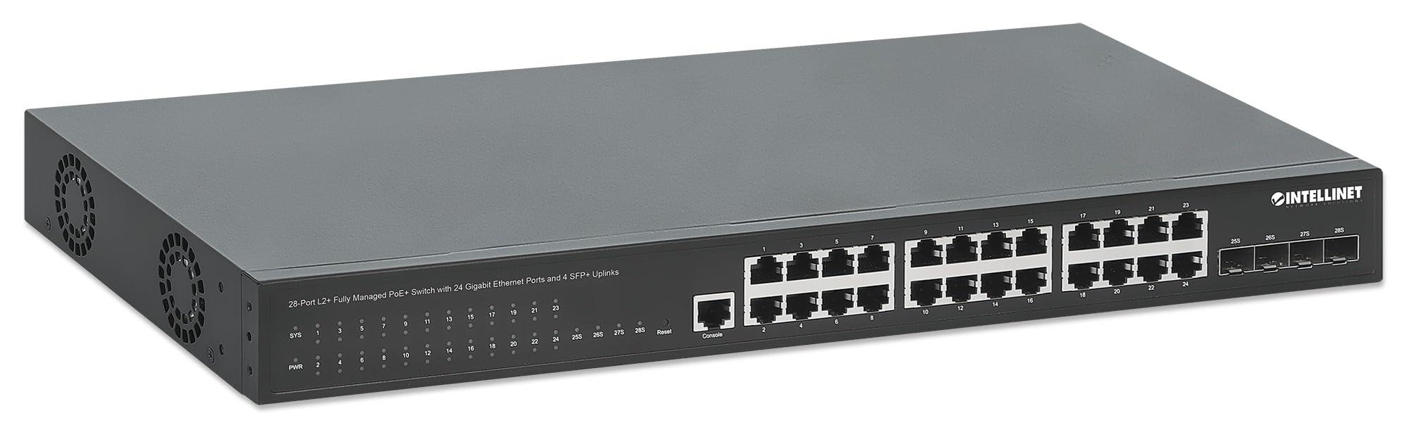 Intellinet Intellinet 28-Port L2+ Fully Managed PoE+ Switch - with 24 Gigabit Ethernet Ports and 4 SFP+ Uplinks 370W Power Budget, 30W per Port Max 3 Yr Mfg Warranty 561846
