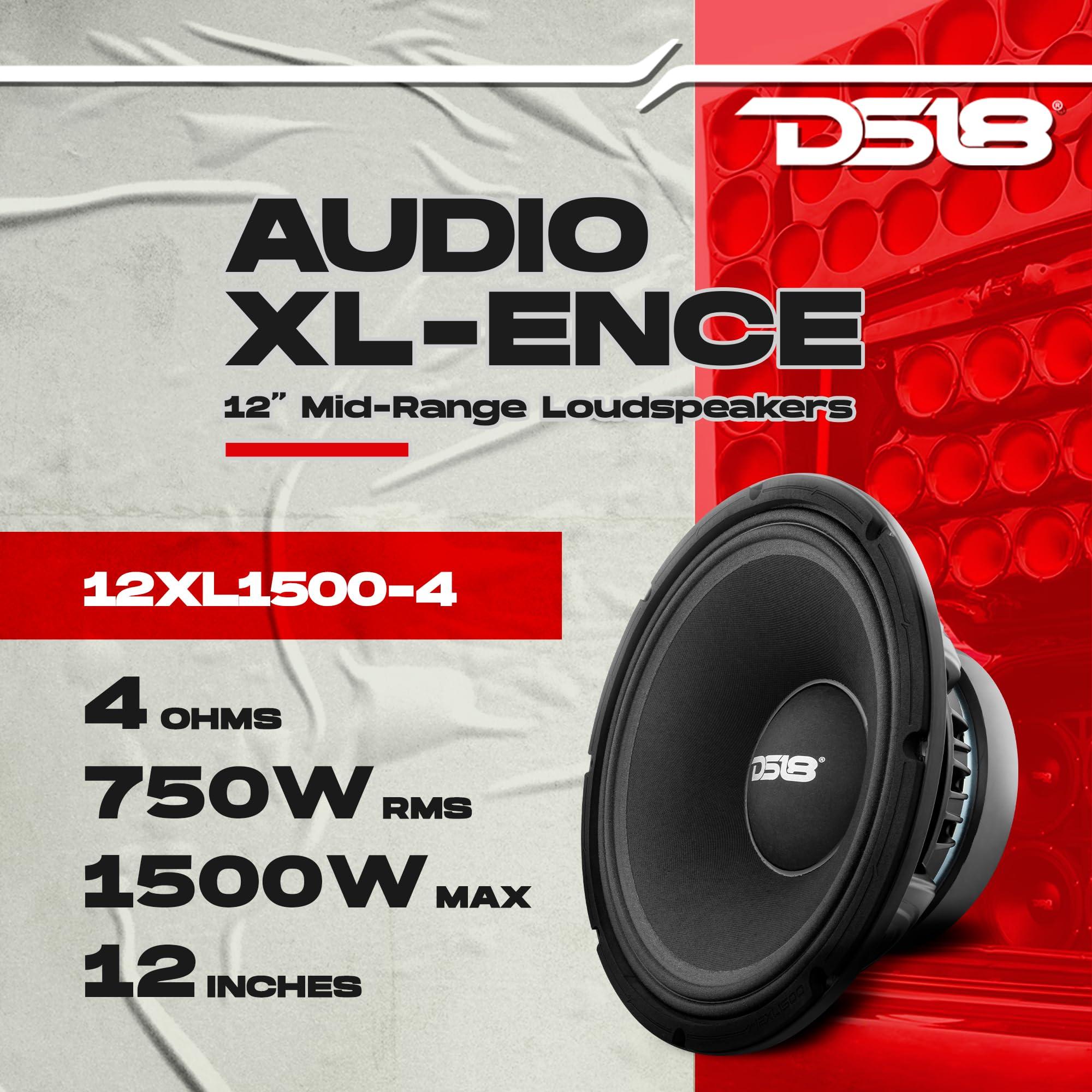 DS18 DS18 12XL1500-4 PRO XL 12" Mid-Range Loudspeaker 750W RMS 4 Ohm Midrange Speaker with Dual Forced Hyper-Venting System (2 Layers in/Out) Great for High-Performance Audio Applications