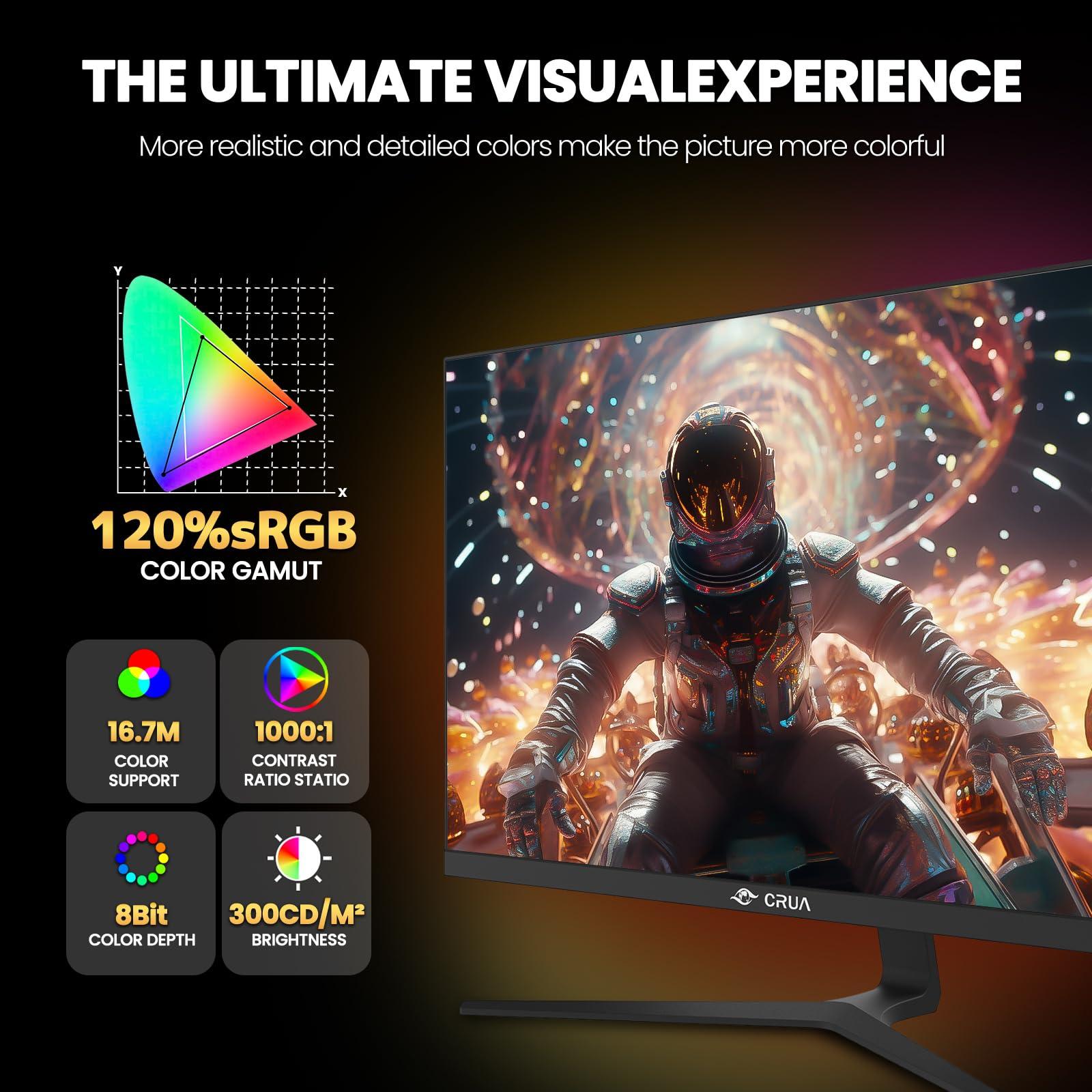 CRUA CRUA 27 Inch Gaming Monitor, QHD 1440P 120Hz IPS Computer Monitor, 99% sRGB, AMD Freesync, HDMI 2.0 & Displayport 1.2, Low Blue Light, Support Wall Mountable Installs/Tilt Adjustable-Black