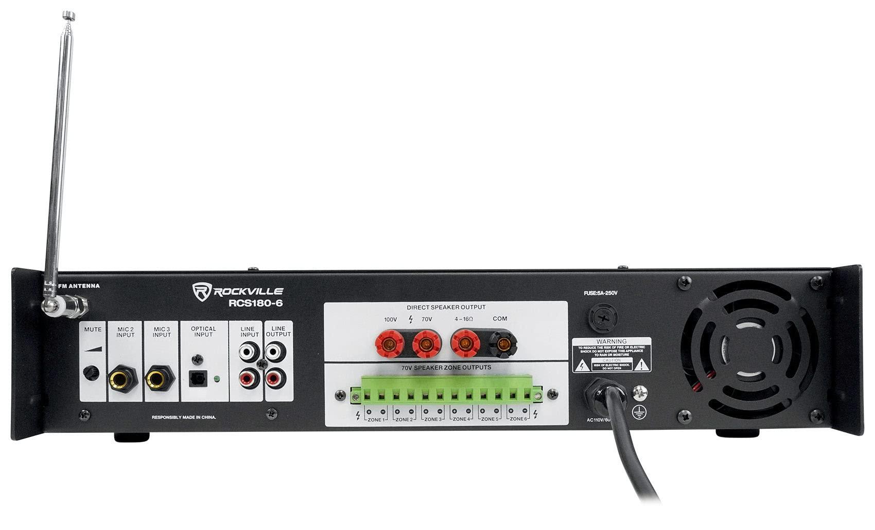 Rockville Rockville 6-Zone 70v Amplifier+8 5.25" 2Way Black Ceiling Speakers 4 Restaurant