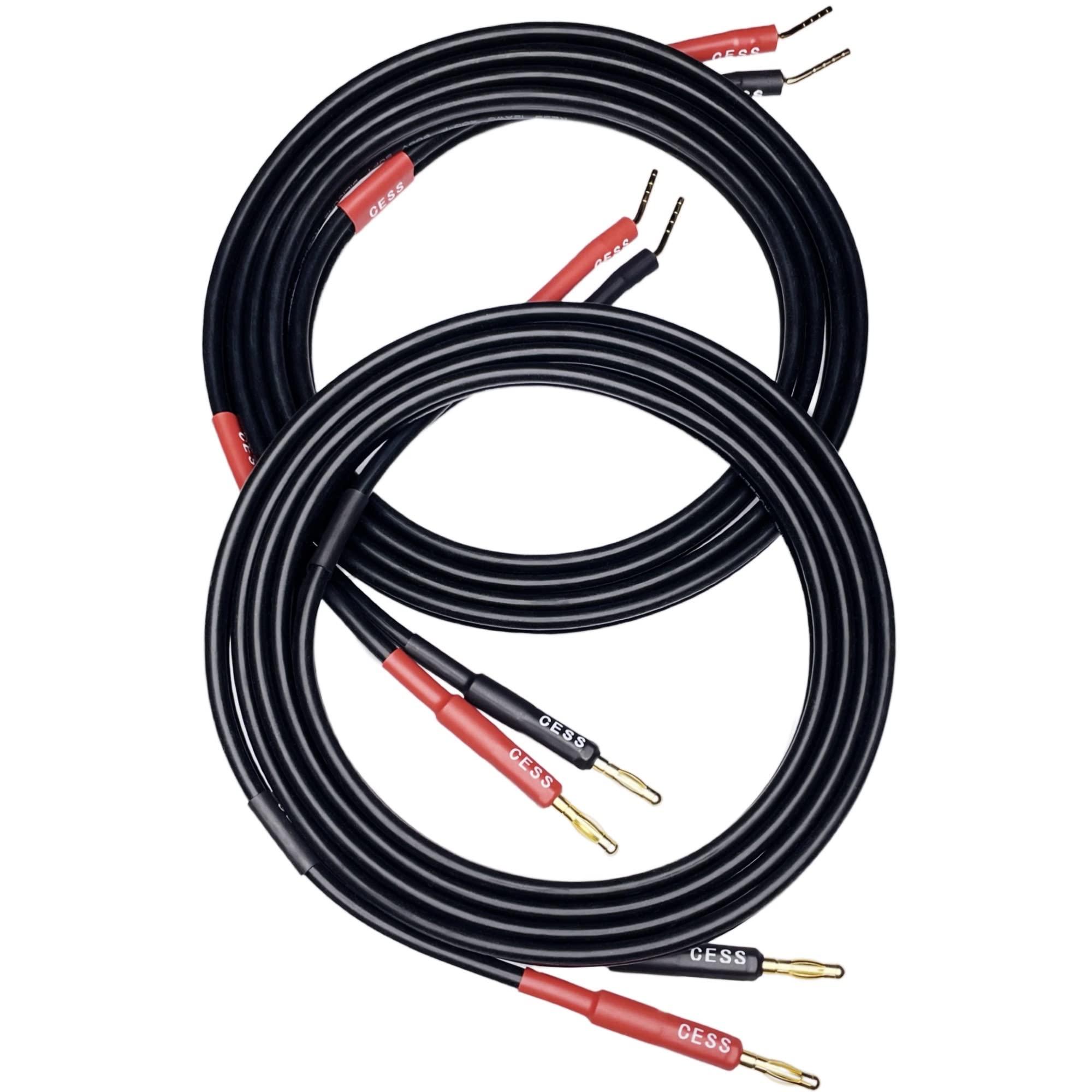 CNCESS CESS-119-6f Banana Plugs to Pin Type Plugs 12AWG 680 Strand Count Super Soft Silicone Wire Speaker Cable (6 Feet)