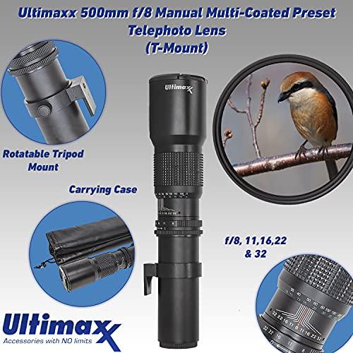 Ultimaxx Ultimaxx High-Power 500mm f/8 (1000mm w/ 2X Converter) Manual Multi-Coated Preset Telephoto Lens Kit for Nikon Z50, Z6, and Z7 Z-Mount Cameras - Includes: T-Mount to Nikon Z-Mount Adapter & More