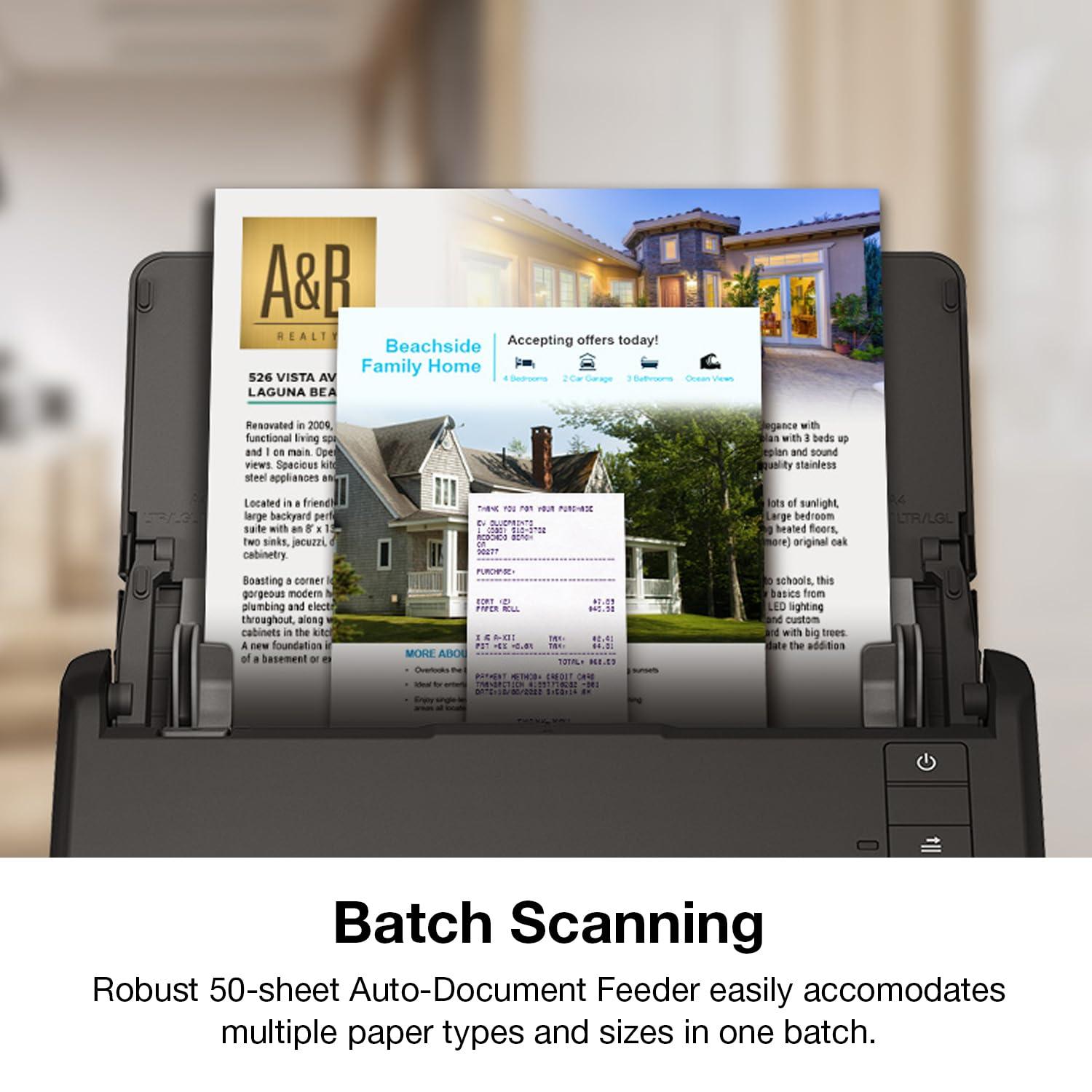 Epson Epson Workforce ES-400 II Color Duplex Desktop Document Scanner for PC and Mac, with Auto Document Feeder (ADF) and Image Adjustment Tools & Black Ribbon, 15M Characters (S015384) Medium