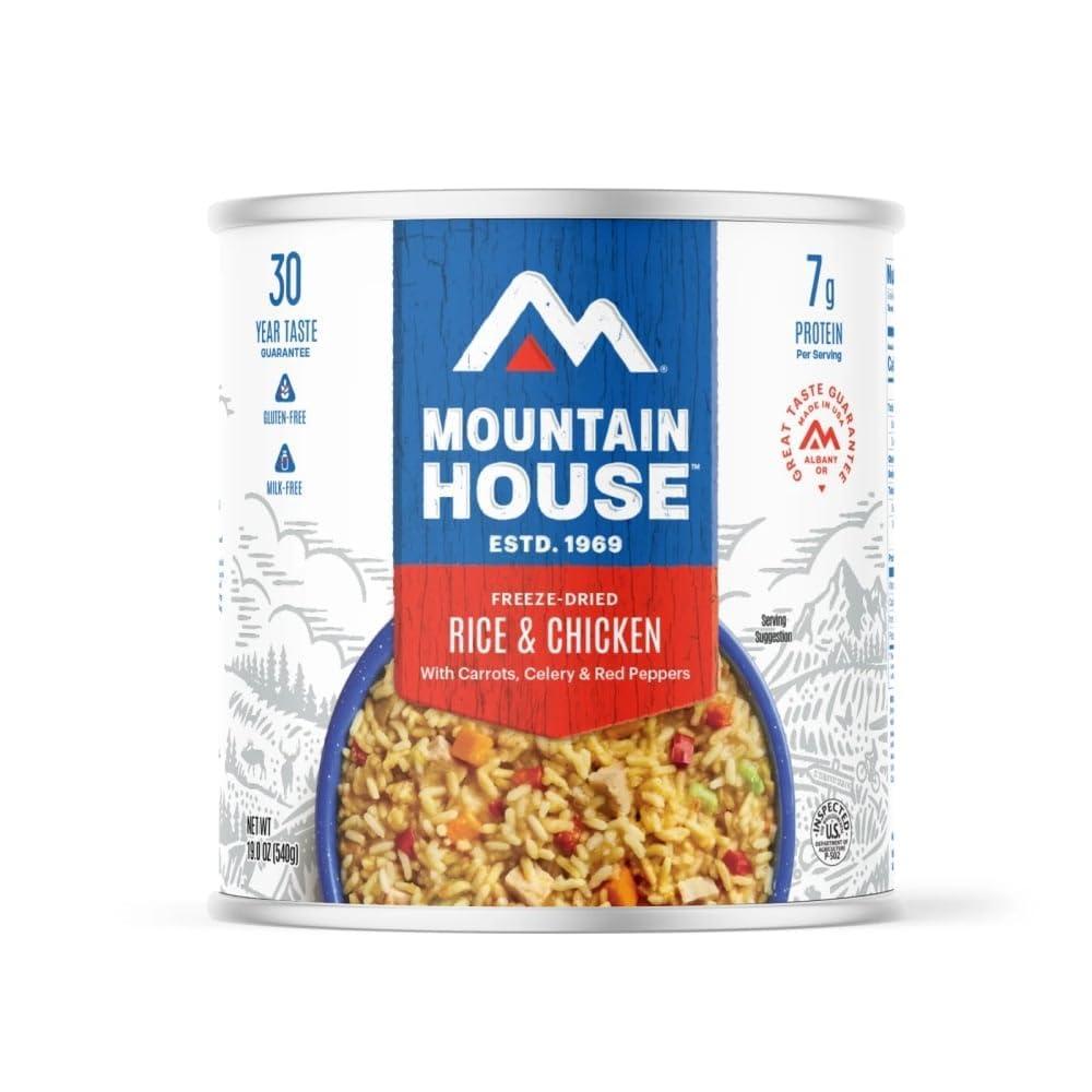 SAFECASTLE Mountain House Freeze Dried Rice and Chicken #10 Can Hunting, Survival, Camping, Backpacking Food Backed by a 30-Year Taste Guarantee Survival Emergency Food Gluten Free 6 Cans Per Case