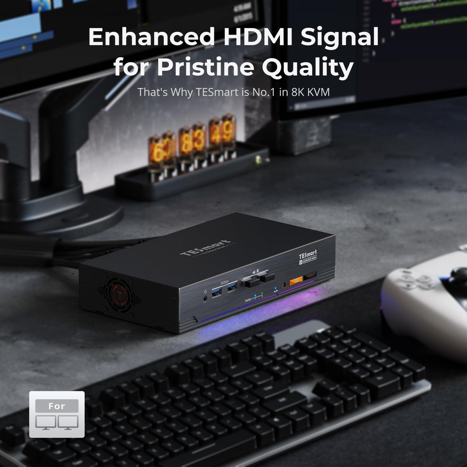 TESmart TESmart 4K@144Hz Displayport + HDMI KVM Switch Dual Monitor USB 3.0, HDMI 2.1 & DP 1.4 KVM Switch 2 Monitors 2 Computers 8K@60Hz for Gaming, Support EDID, Gigabit Network, VRR, All Input Cables