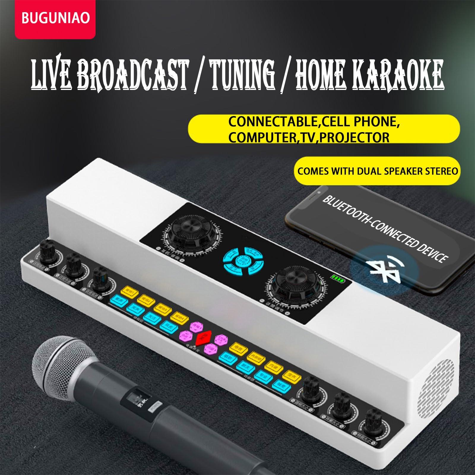 Generic Generic Buguniao Y6 Live Singing Sound Card Sound Machine Indoor Outdoor Karaoke Wireless Bluetooth Speaker Sound Card Connects to Computer Cell Phone for Live Streaming, white