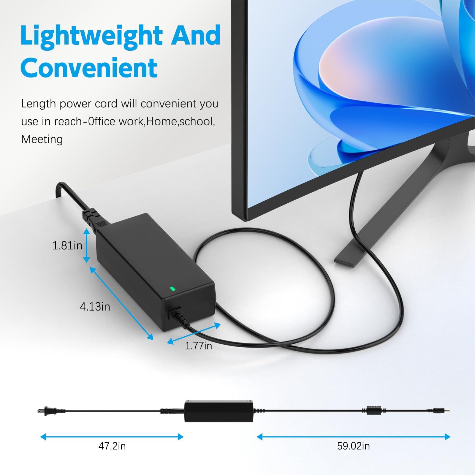 LJO-EEIH 19V Power Adapter for HP Monitor 20\" 21.5\" 23\" 23.8\" 25\" 27\"; 27xw 27xi 27er 23es 27es 25 24ea 25xw 25bw 25xi 22cwa 23xi 23bw 20xi Power Supply Cord Replacement