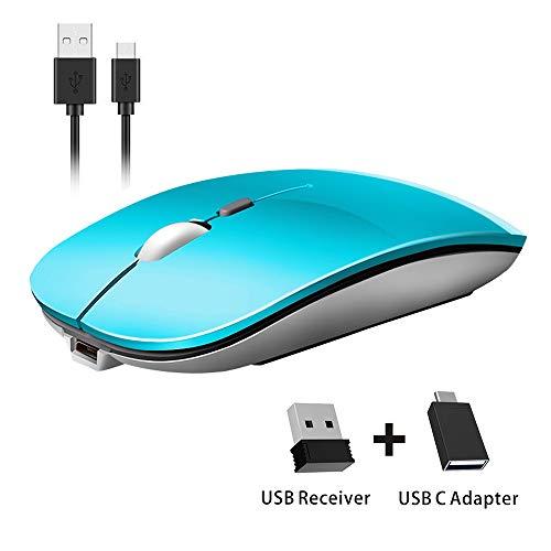 Uciefy Uciefy Q5 Slim Rechargeable Wireless Mouse, 2.4G Optical Silent Ultra Thin Wireless Computer Mouse with USB Receiver and Type C Adapter, Compatible with PC, Laptop, Desktop (Blue)