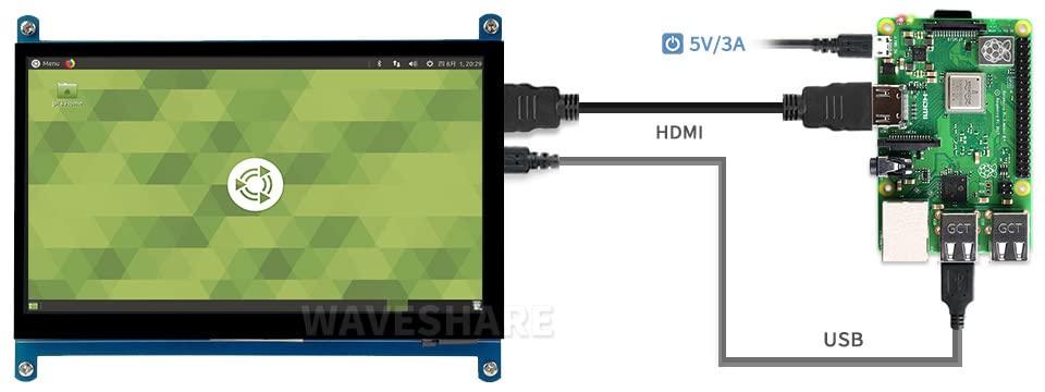 waveshare waveshare 7inch HDMI LCD IPS Capacitive Touch Screen 1024600 Display Monitor for All Rev Raspberry Pi 4B/3B+/3B/2B/B+/A+/Zero,BeagleBone Black Windows 10/8.1/8/7