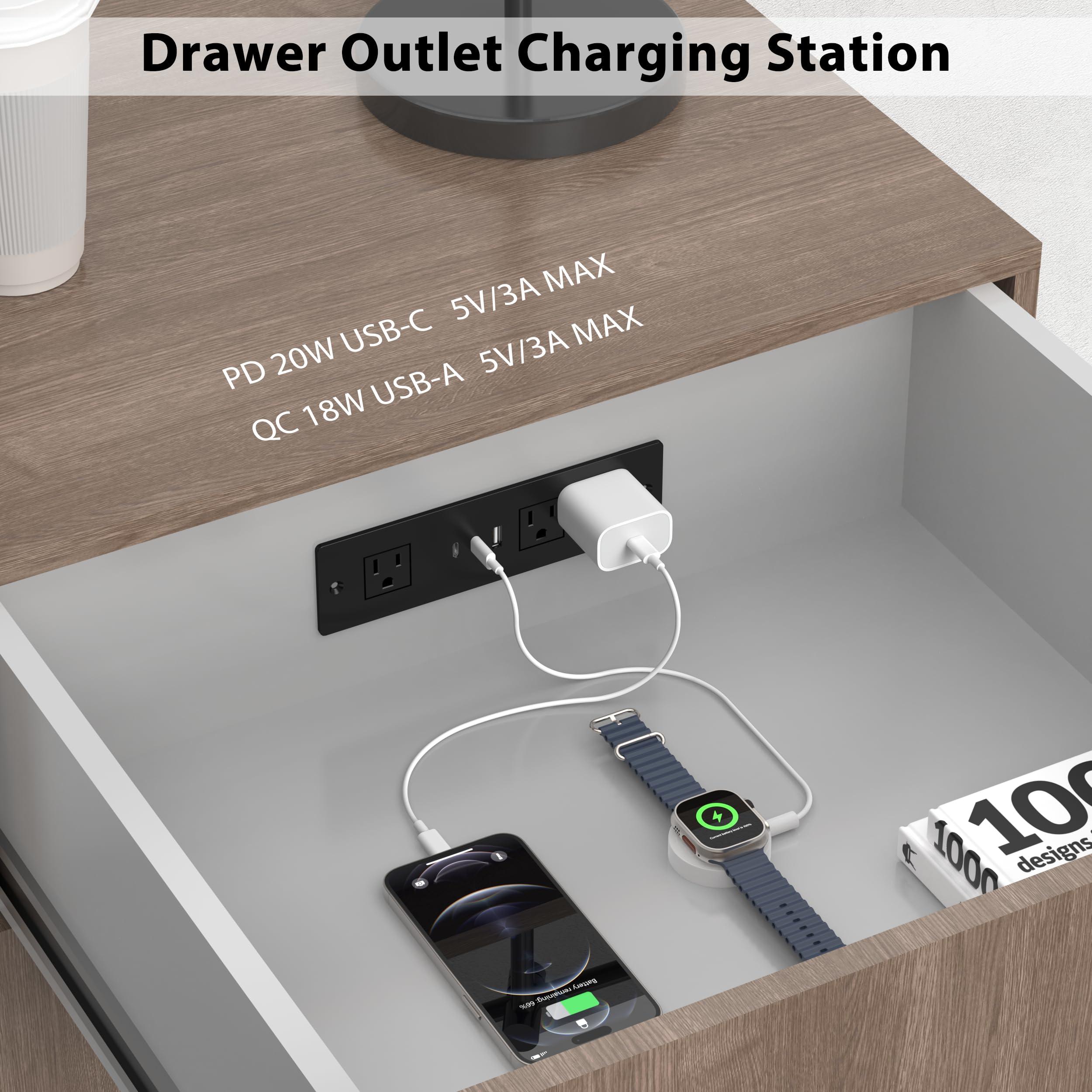 HEZI Furniture Drawer Outlet, Recessed Power Strip with (3) PD 20W USB Ports Fast Charging & (3) 15 Amp AC Outlets, (14 AWG) 5 FT Spring Black Cord