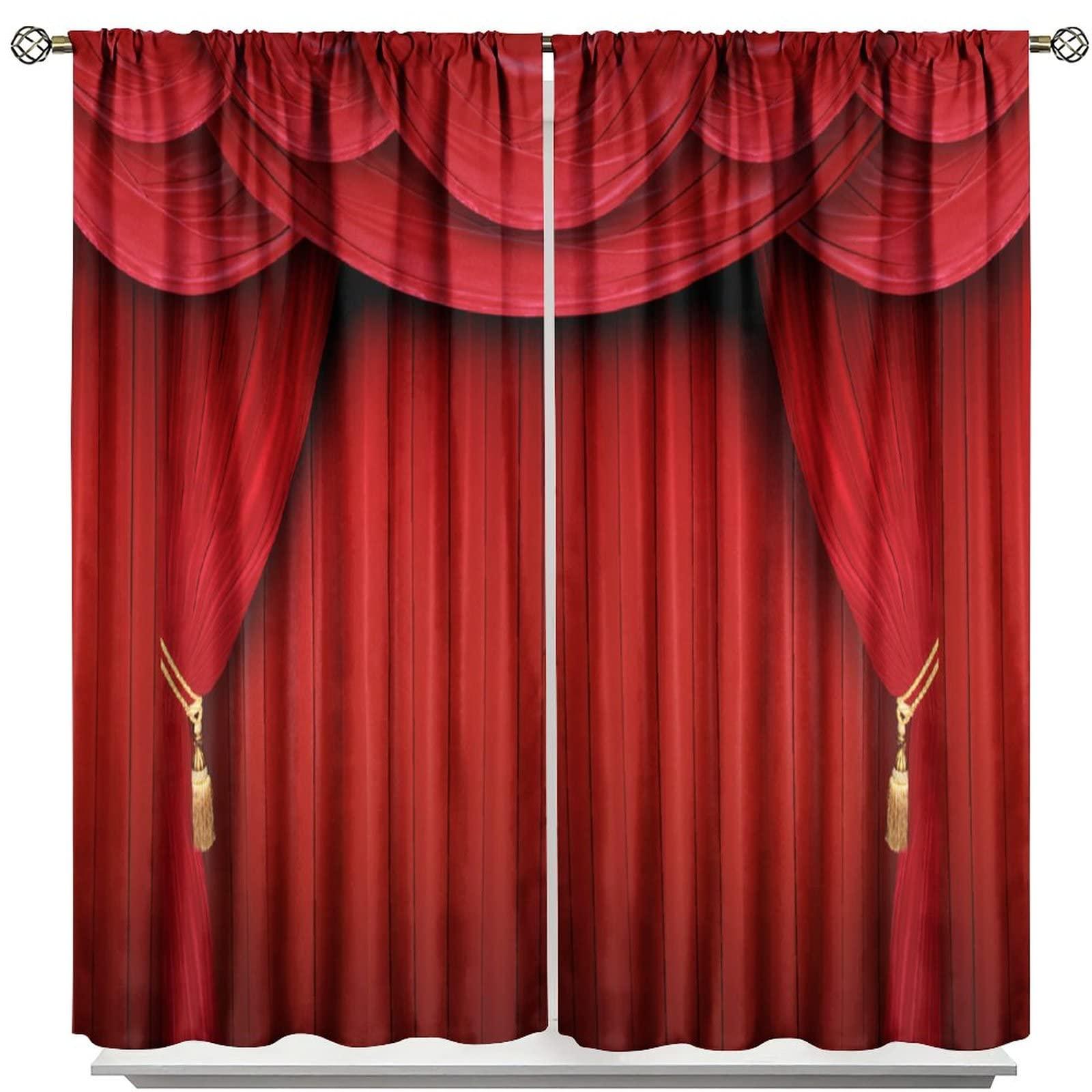 SENQIAN Movie Theater Curtains Retro Red Party Home Movie Theatre Rod Pocket Room Darkening Window Drapes for Bedroom Living Room W36 x L63 2 Panels
