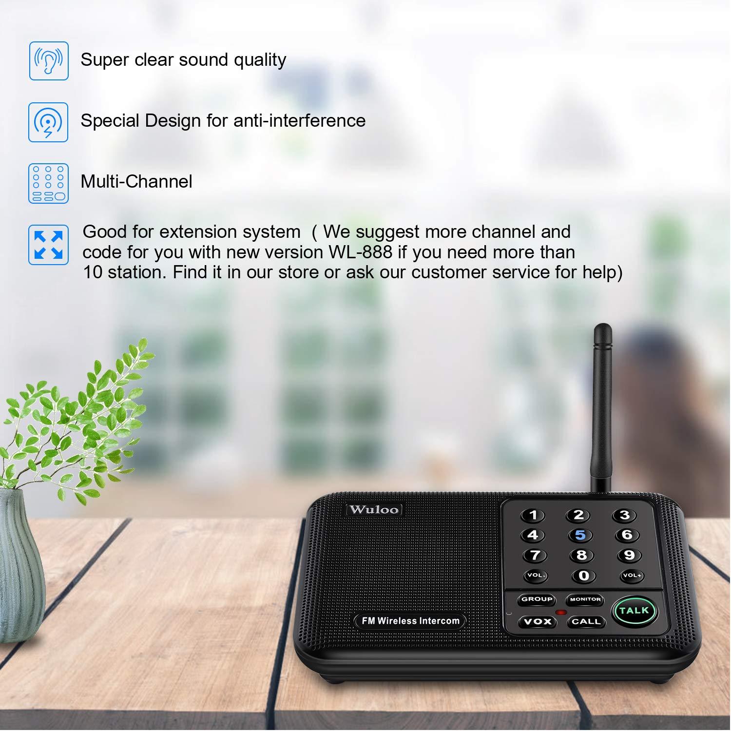 Wuloo Wuloo Intercoms Wireless for Home 1 Mile (5280 Feet) Range 10 - Channel, Wireless Home Intercom System for House Business Office, Room to Room Intercom, Home Communication System (2 Packs, Black)