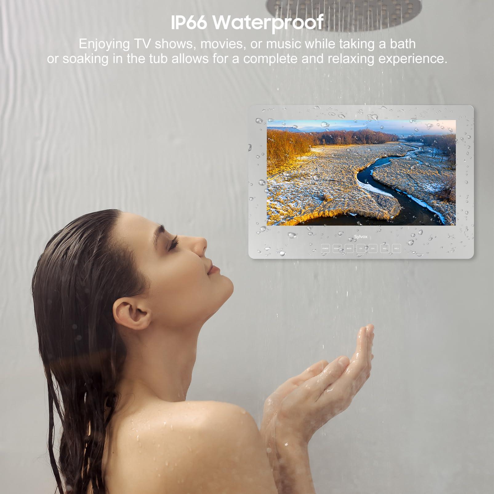 SYLVOX SYLVOX Bathroom TV, 32 inch Smart Mirror TV for Bathroom Shower SPA, Support Google TV, 1080P IP66 Waterproof Touch Button WiFi Bluetooth Google Assistant, Smart TV for Indoor Humid Environment
