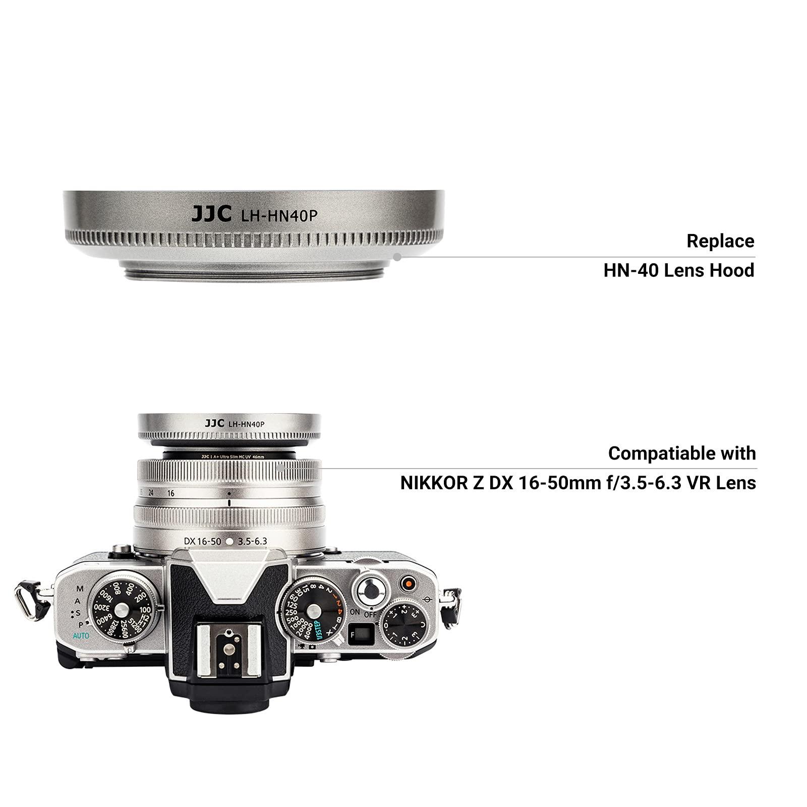JJC (Silver) Camera Lens Hood for NIKKOR Z DX 16-50mm F3.5-6.3 VR on Z30 Z fc ZFC Z50, Replace Nikon HN-40 Lens Hood, Compatible w 46mm Cap and 46mm Filter