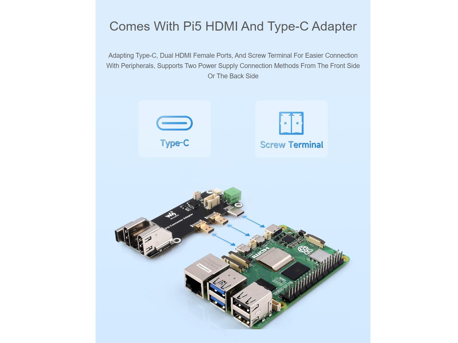 waveshare waveshare Multi-Functional All-in-one Mini-Computer Kit Designed for Raspberry Pi 5,Aluminum Alloy Case+Pi5 HDMI and Type-C Adapter+PCIe to M.2 Board